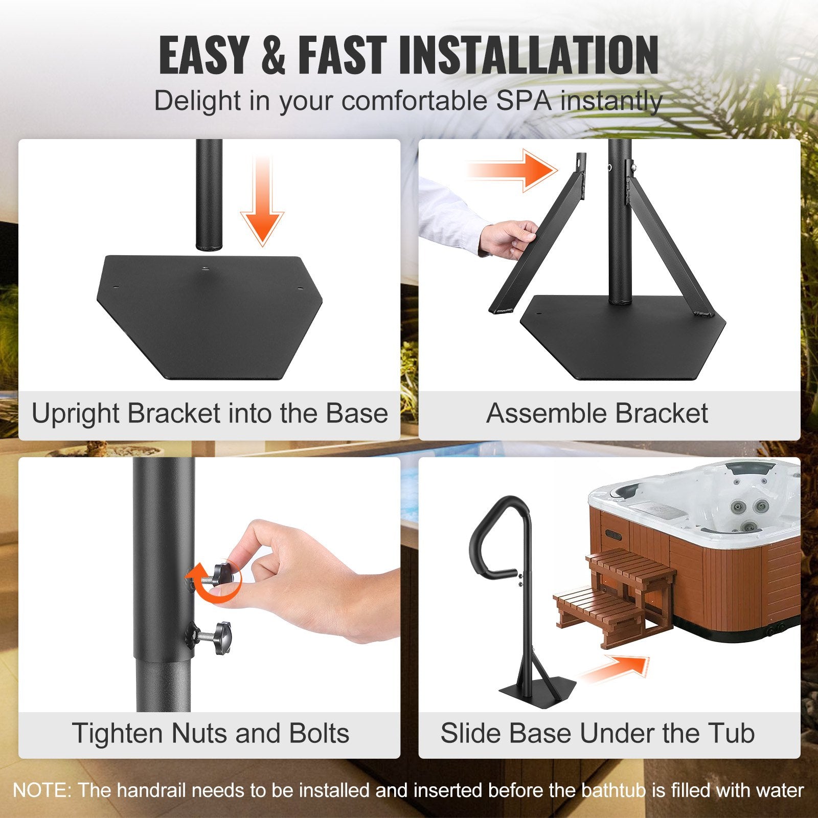 Hot Tub Handrail, 360 Rotatable Spa Side Handrail with 35