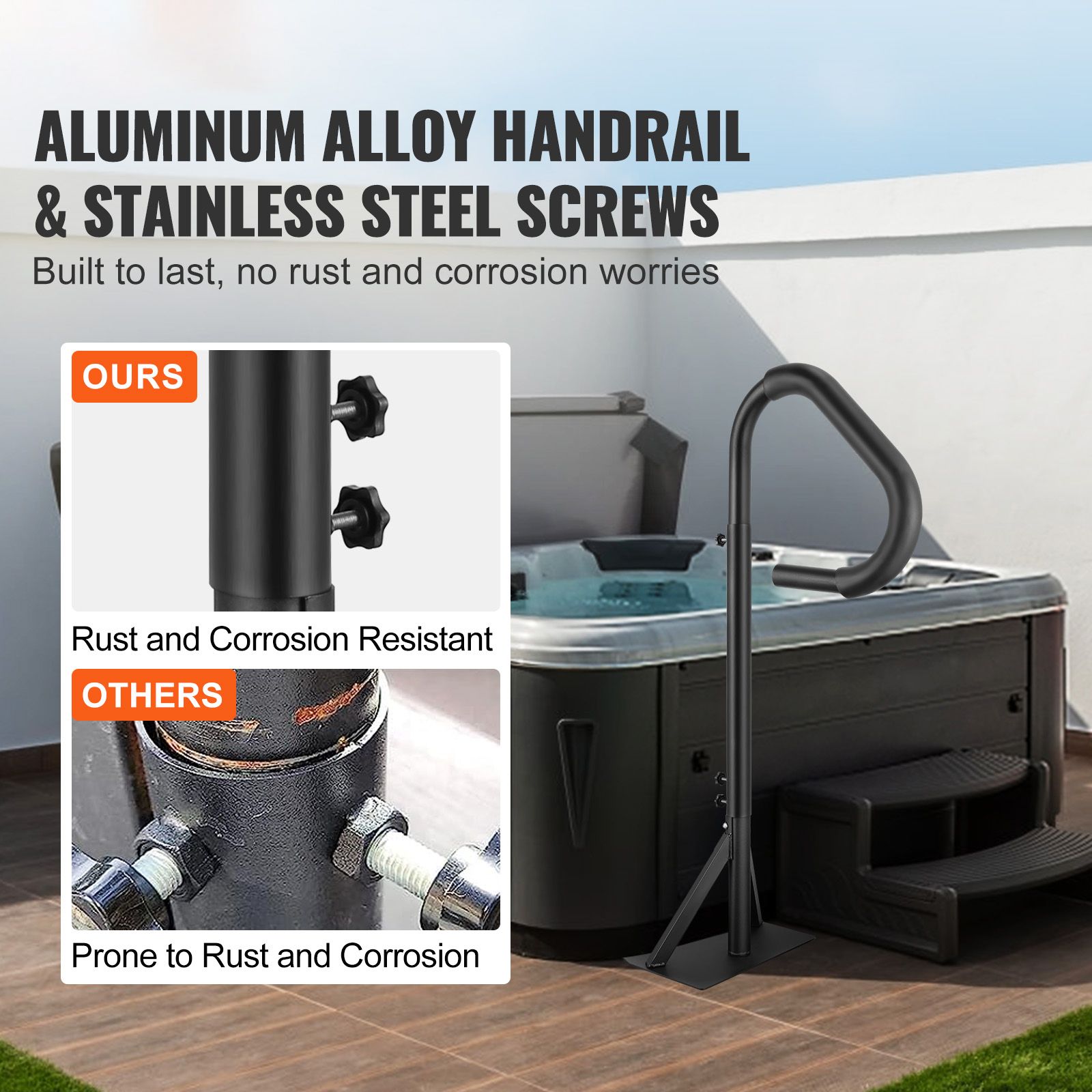 Adjustable 360° Hot Tub Handrail with 600LBS Capacity Rustproof Spa Safety Rail