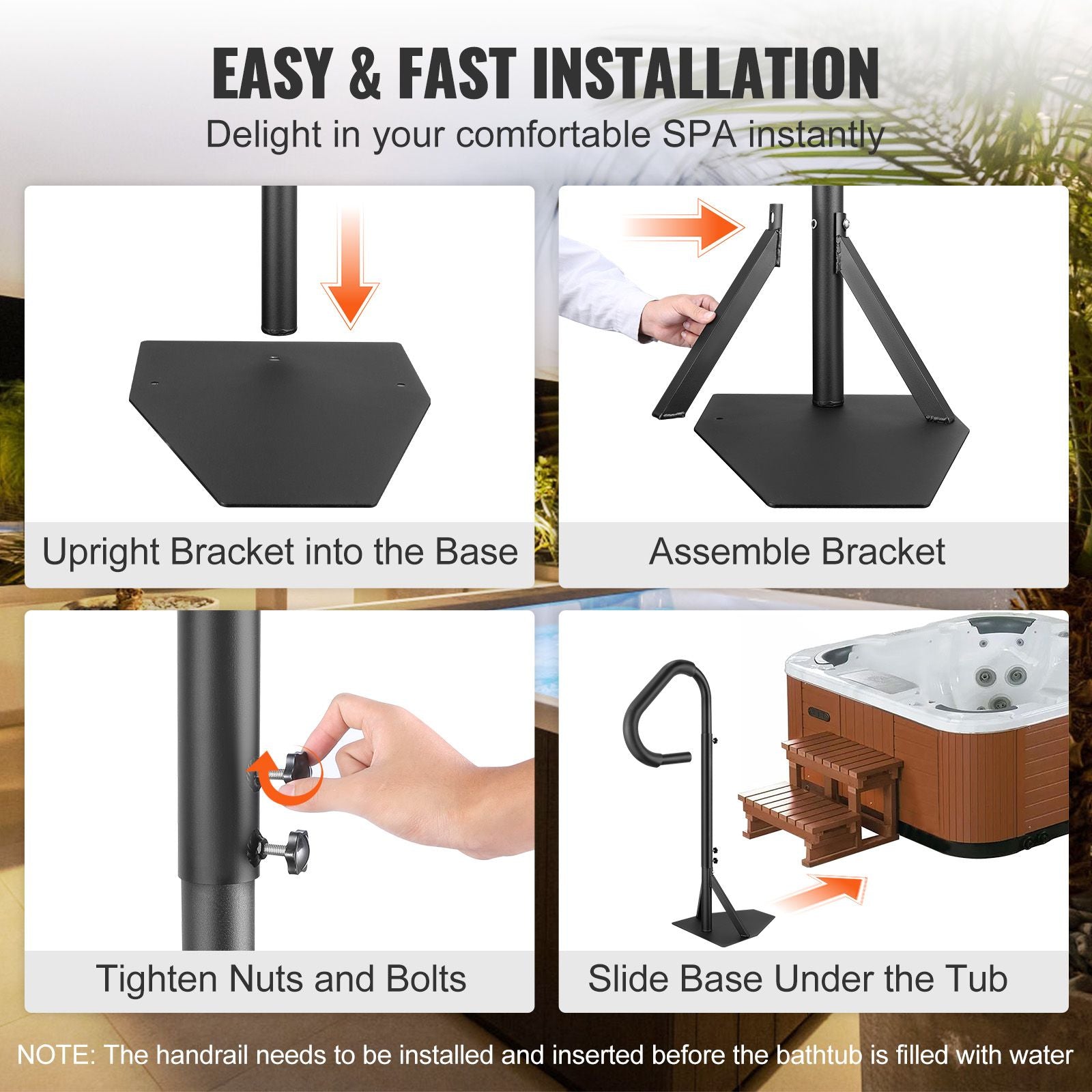 Adjustable 360° Hot Tub Handrail with 600LBS Capacity Rustproof Spa Safety Rail