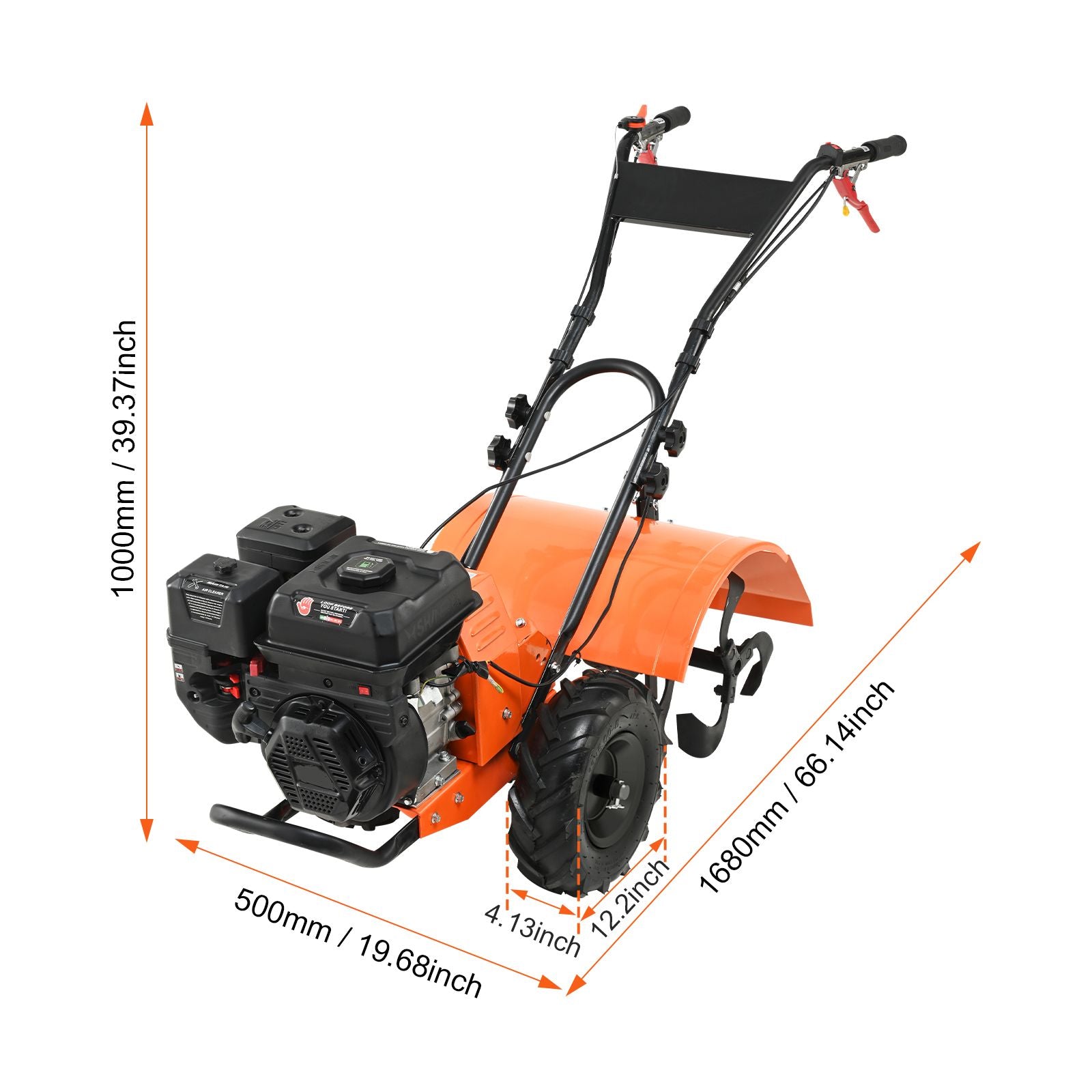 Tiller Cultivator Gas Powered, 212CC 4-Stroke Garden Cultivator, Tiller with 4 Steel Adjustable Rear Tines for Lawn, Garden and Field Soil Cultivation