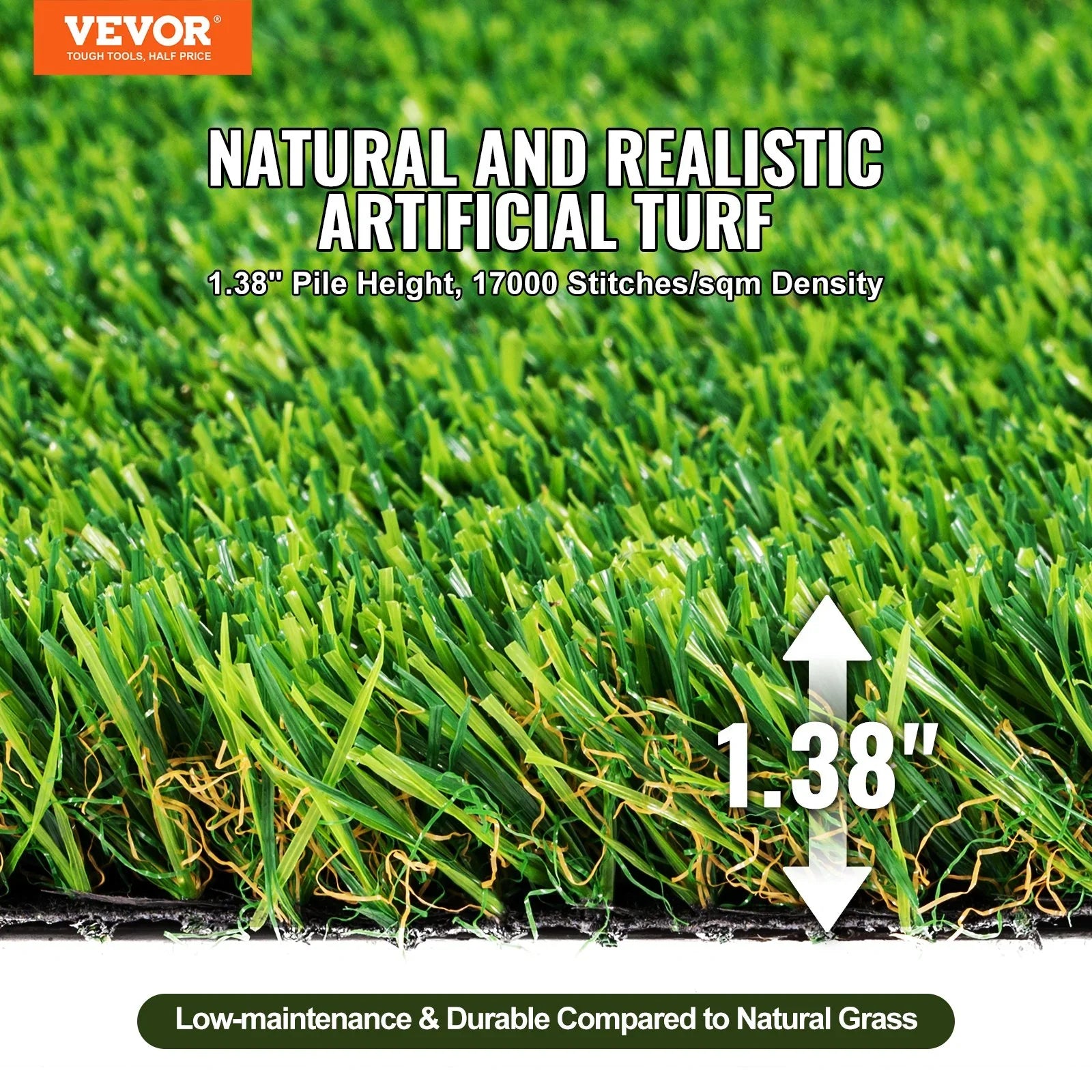 Artifical Grass, 6 x 10 ft Rug Green Turf, 1.38