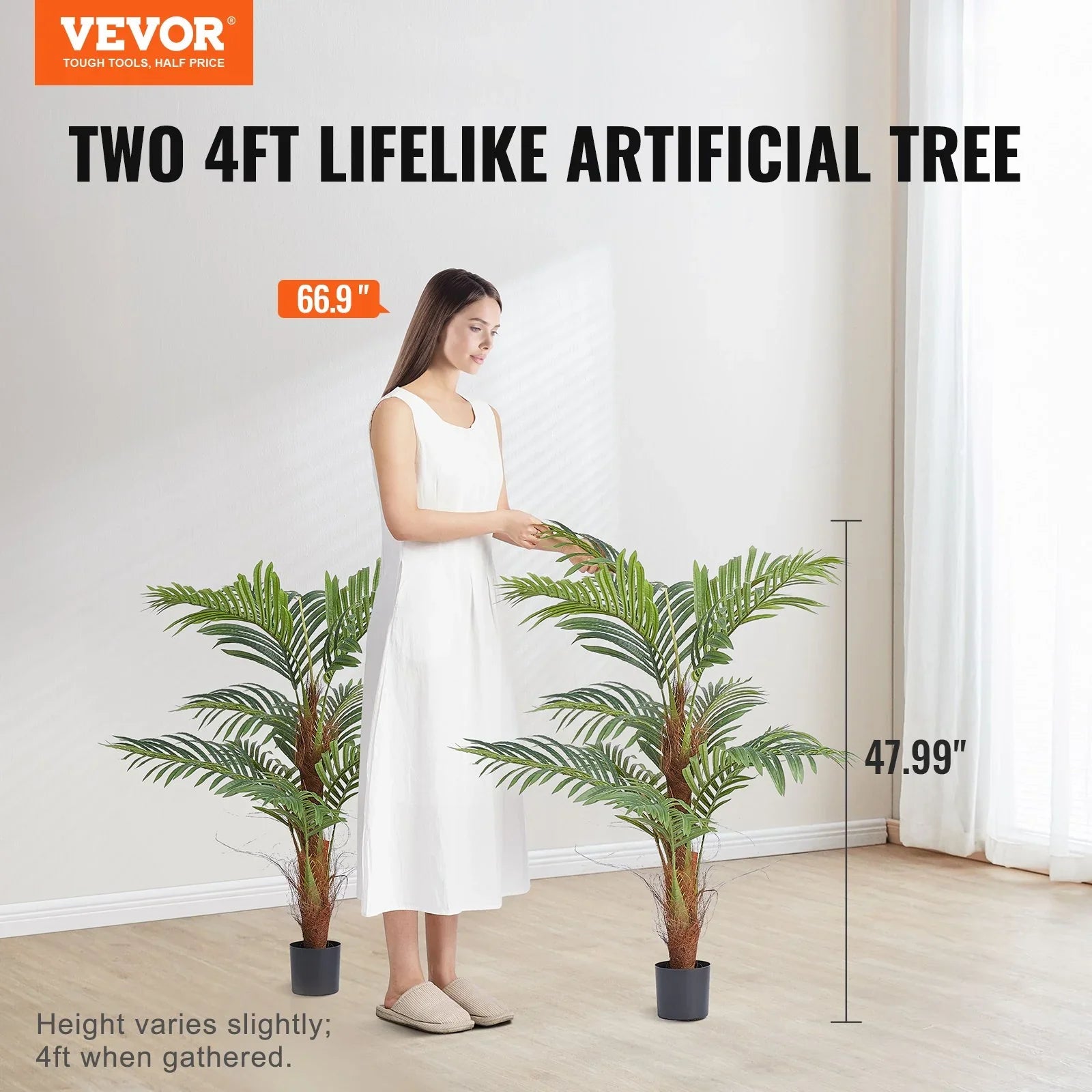Artificial Palm Tree, 1219mm Tall Faux Plant, Secure PE Material & Anti-Tip Tilt Protection Low-Maintenance Plant, Lifelike Green Fake Tree for Home Office Warehouse Decor Indoor Outdoor