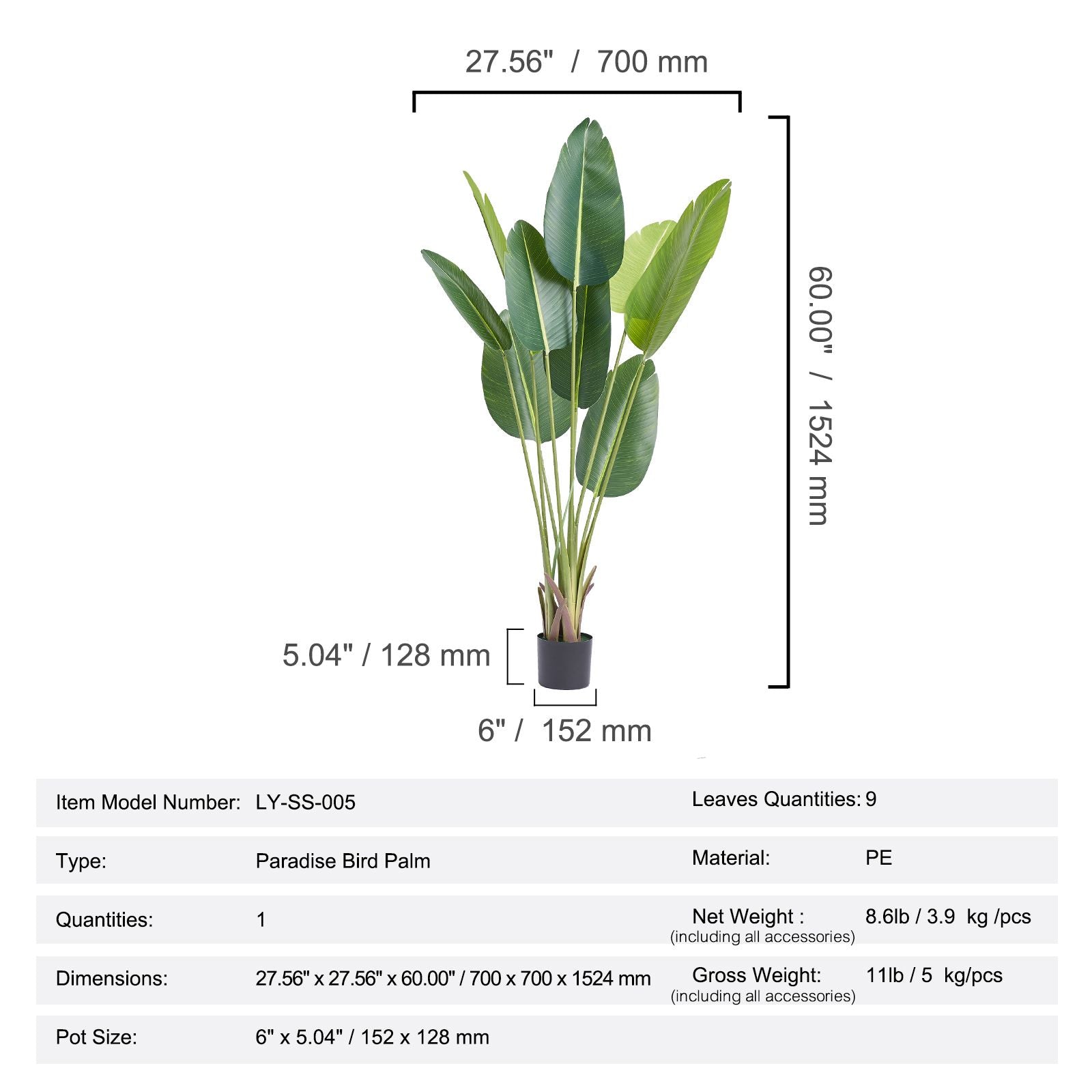1.5m Artificial Birds of Paradise Tree Faux Plant PE Greenery Decor