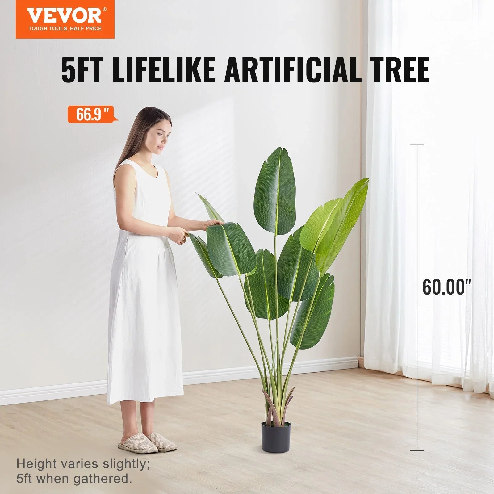 Artificial Birds Of Paradise Tree, 1.5m Tall Faux Plant, PE Material & Anti-Tip Tilt Protection Low-Maintenance Plant, Lifelike Green Fake Tree for Home Office Warehouse Decor Indoor Outdoor