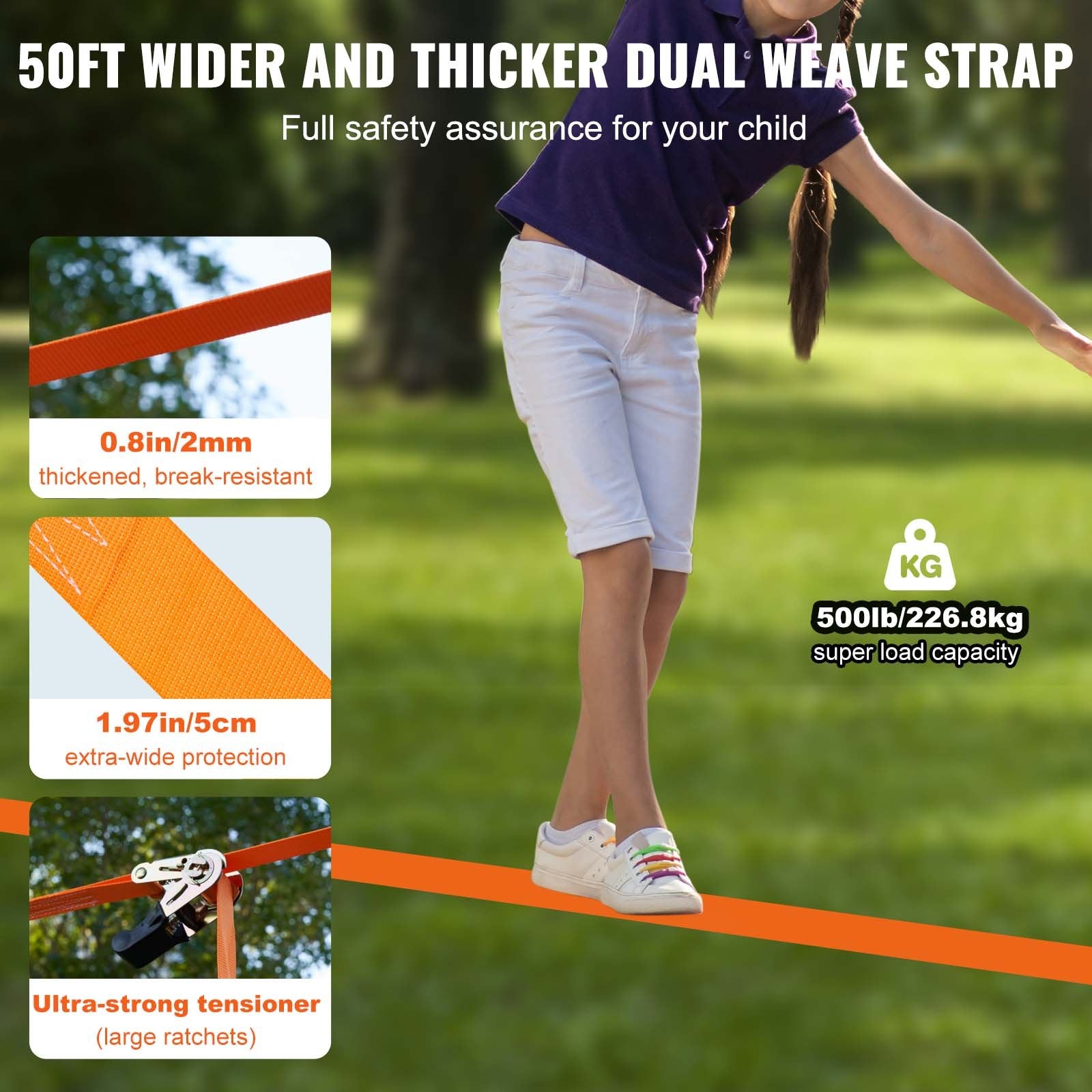 Ninja Warrior Obstacle Course for Kids, 15.24 m Weatherproof Slacklines, 500lbs Weight Capacity Monkey Line, Outdoor Playset Equipment, Backyard Toys Training Equipment Set with 10 Obstacles