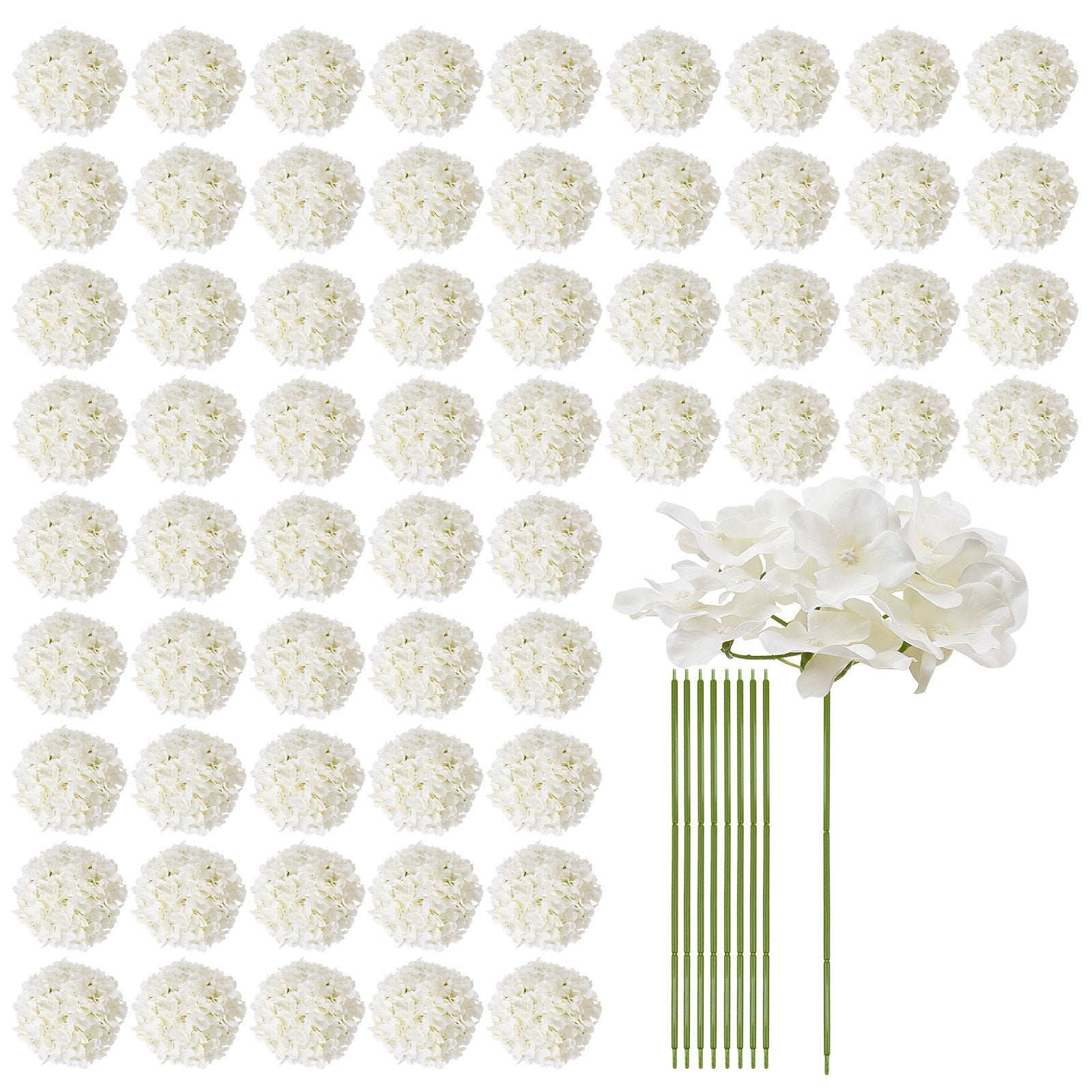 Artificial Flowers, 105 pcs Real Looking White Silk Fake Hydrangea Bulk, White Faux Bridal Shower with Stems for DIY Wedding Bouquets, Home Centerpieces Arrangements, Party Tables Decorations