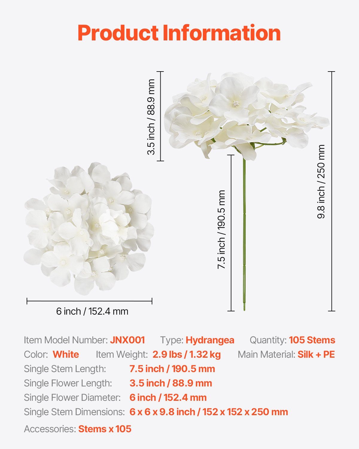 Artificial Flowers, 105 pcs Real Looking White Silk Fake Hydrangea Bulk, White Faux Bridal Shower with Stems for DIY Wedding Bouquets, Home Centerpieces Arrangements, Party Tables Decorations