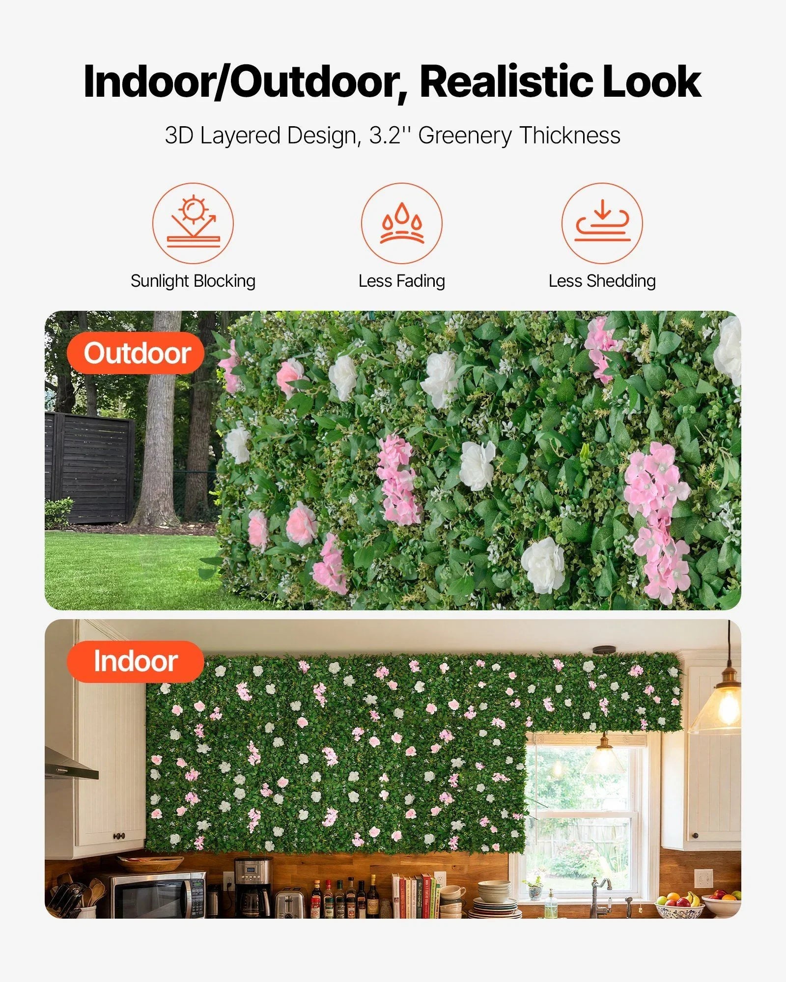 Artificial Luxury‌ Flower Wall Backdrop, 2 PCS, Each Panel 61 x 243.8 cm, Gorgeous 3D Silk Floral Backdrop Pet Friendly, Easy Installation Flower Wall Panel for Wedding, Event, Party, Home Decor