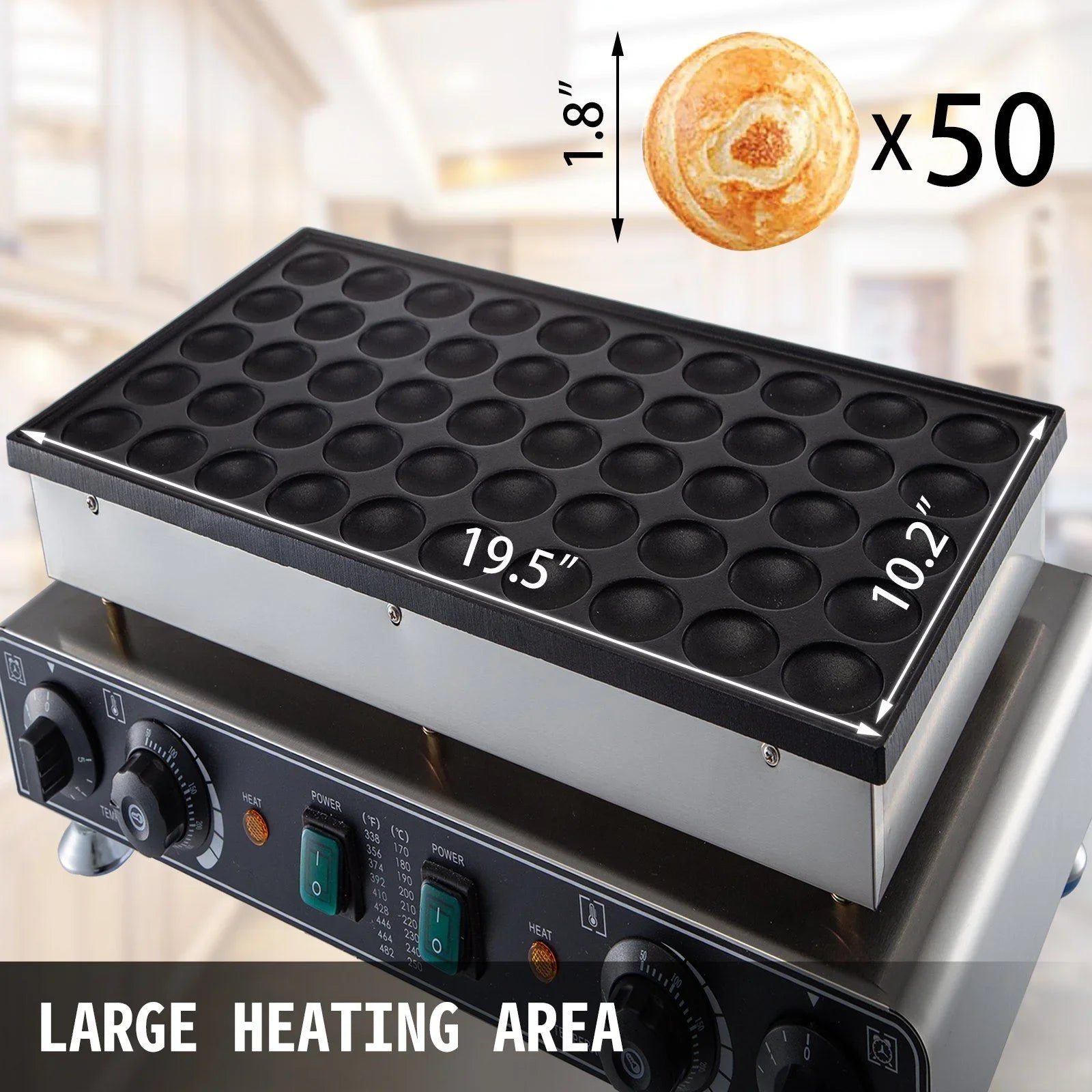 50PCS Mini Dutch Pancake Maker, Non-stick Stainless Steel Dorayaki Baker, 1800W Commercial Electric Poffertjes Grill Pan, Dual Temp & Time Control, for Kitchen Restaurant Breakfast Dessert