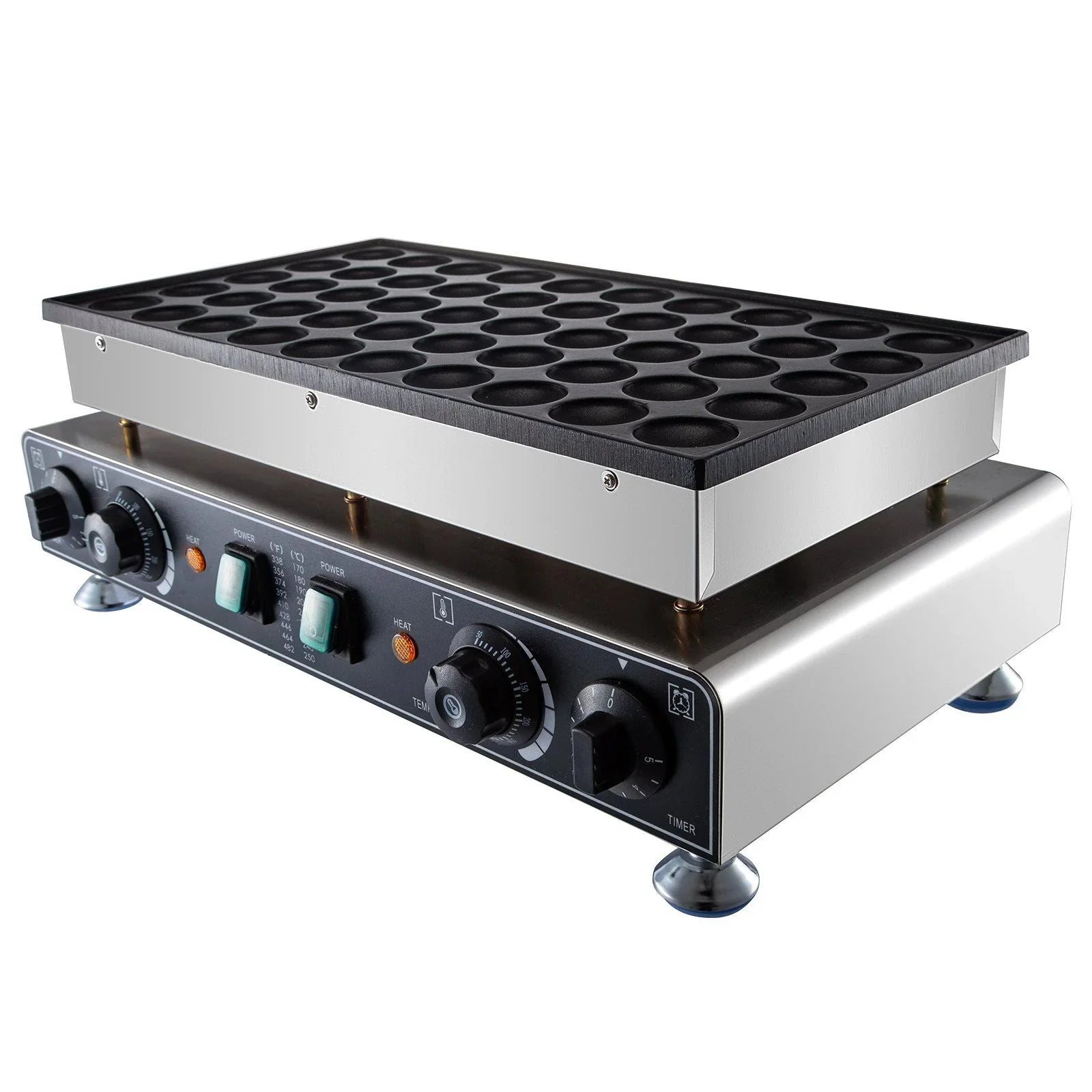 50PCS Mini Dutch Pancake Maker, Non-stick Stainless Steel Dorayaki Baker, 1800W Commercial Electric Poffertjes Grill Pan, Dual Temp & Time Control, for Kitchen Restaurant Breakfast Dessert