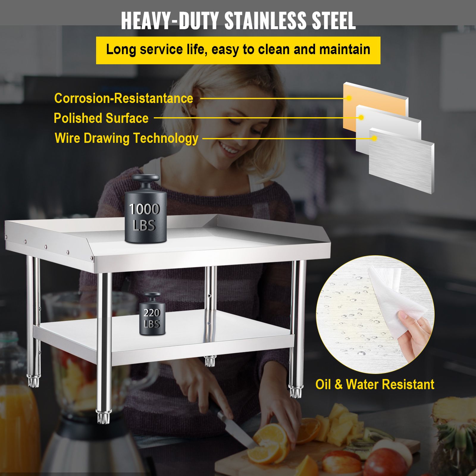 Stainless Steel Equipment Grill Stand, 122 x 76 x 61cm Stainless Table, Grill Stand Table with Adjustable Storage Undershelf, Equipment Stand Grill Table for Hotel, Home, Restaurant Kitchen