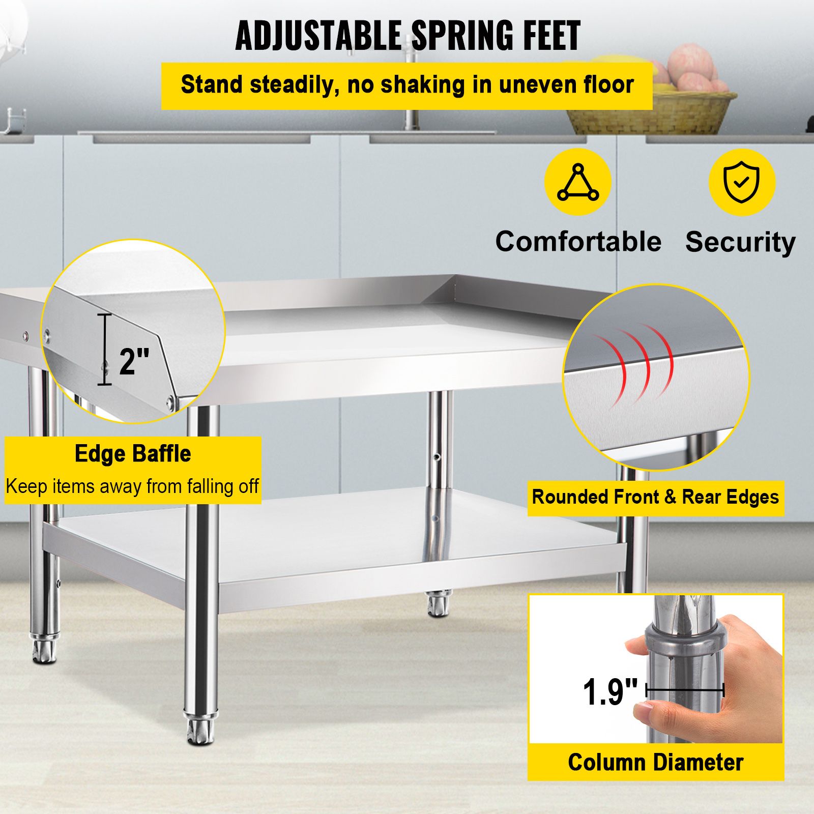 Stainless Steel Equipment Grill Stand, 122 x 76 x 61cm Stainless Table, Grill Stand Table with Adjustable Storage Undershelf, Equipment Stand Grill Table for Hotel, Home, Restaurant Kitchen