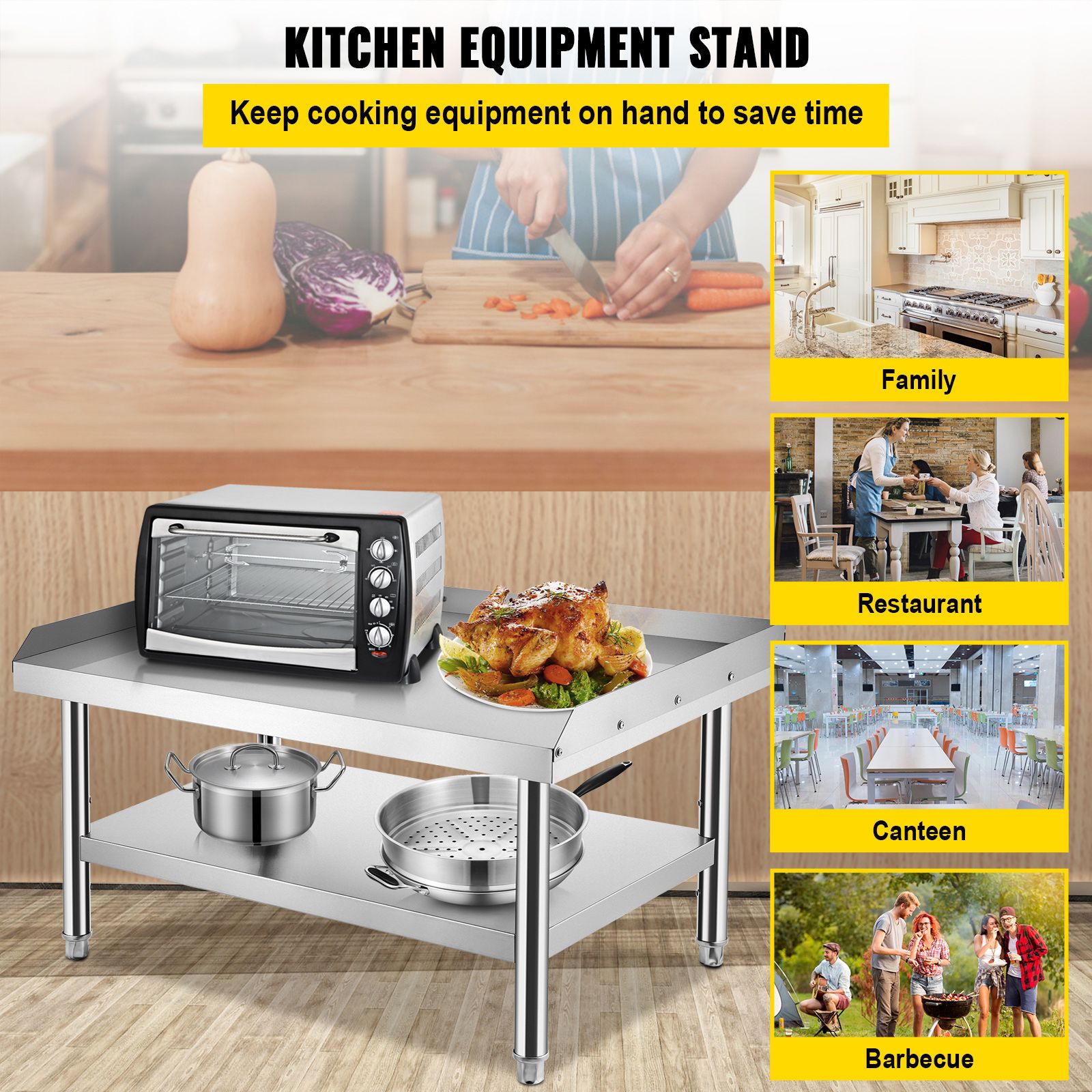 Stainless Steel Equipment Grill Stand, 152x76x61 cm Stainless Table, Grill Stand Table with Adjustable Storage Undershelf, Equipment Stand Grill Table for Hotel, Home, Restaurant Kitchen