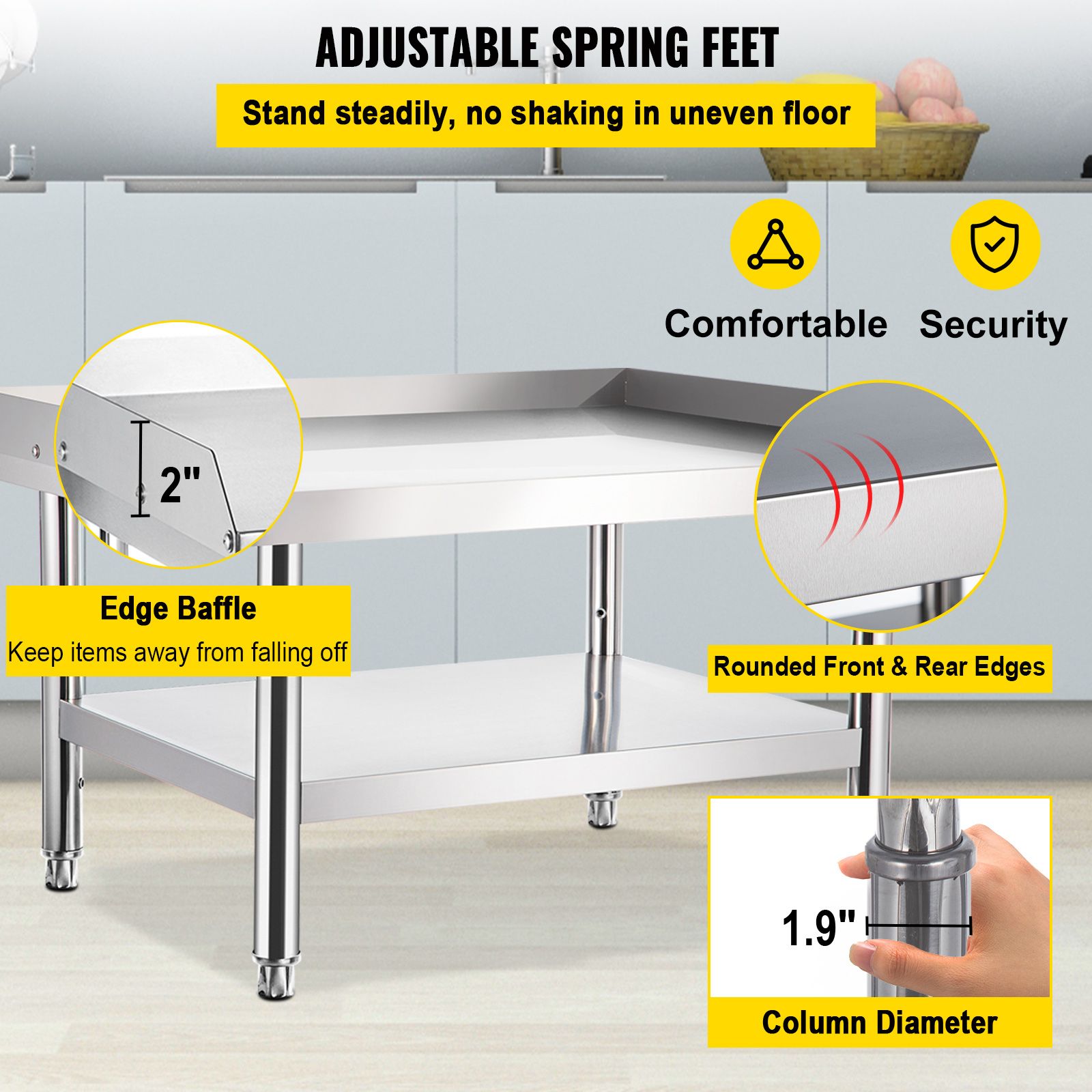 Stainless Steel Equipment Grill Stand, 152x76x61 cm Stainless Table, Grill Stand Table with Adjustable Storage Undershelf, Equipment Stand Grill Table for Hotel, Home, Restaurant Kitchen