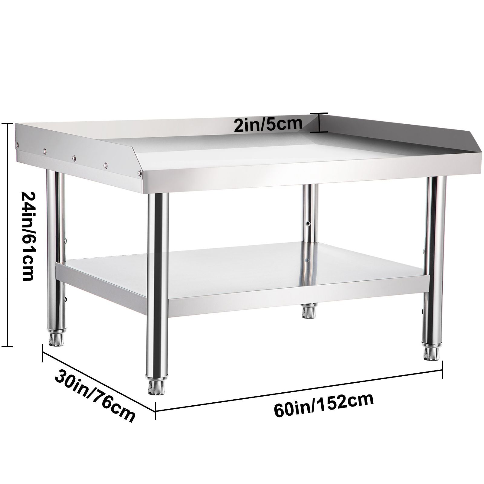 Stainless Steel Equipment Grill Stand, 152x76x61 cm Stainless Table, Grill Stand Table with Adjustable Storage Undershelf, Equipment Stand Grill Table for Hotel, Home, Restaurant Kitchen