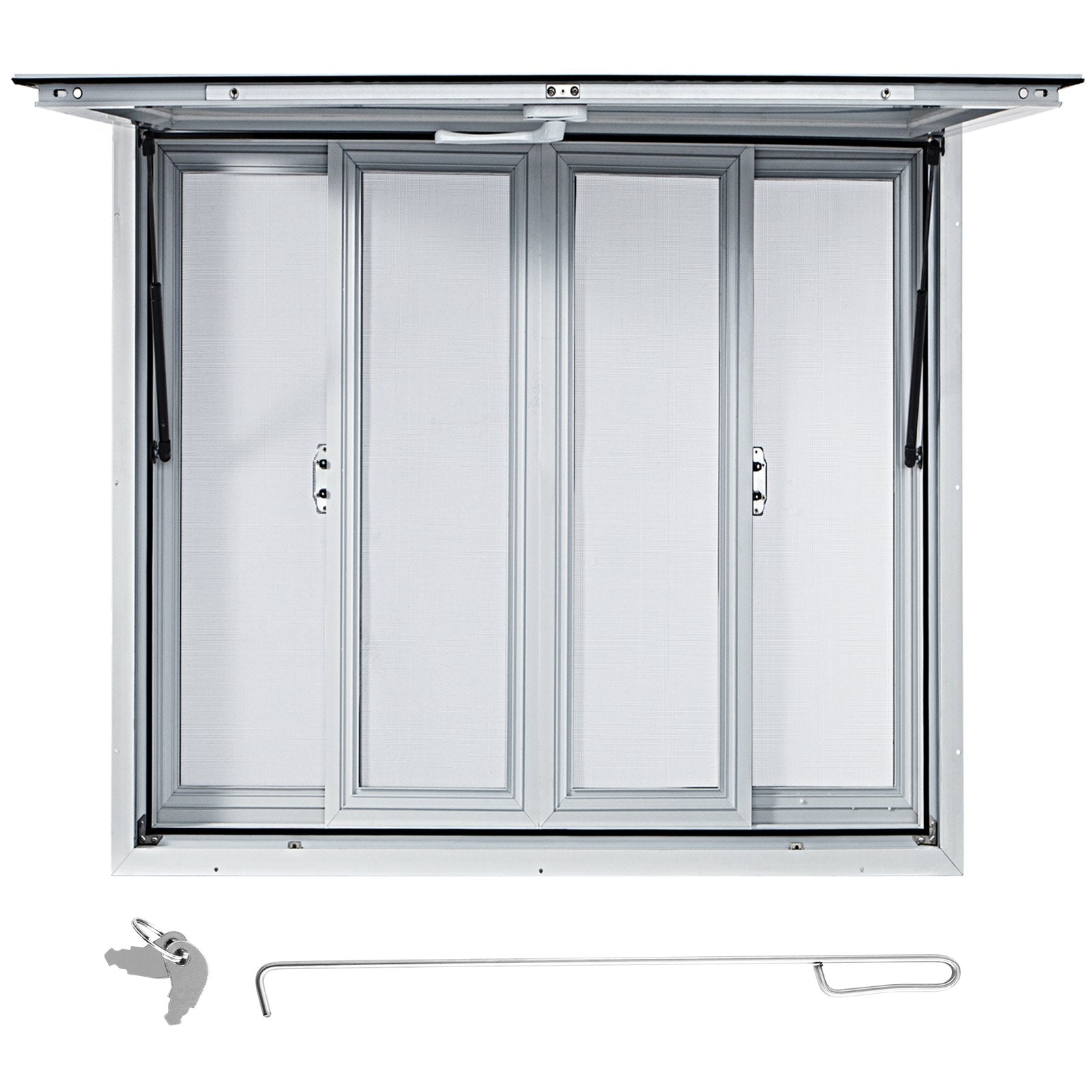 Concession Window, 91.4 x 91.4 cm Aluminum Alloy Food Truck Service Window with 4 Horizontal Sliding Screen Windows & Awning Door & Drag Hook, Serving Window for Food Trucks Concession Trailers