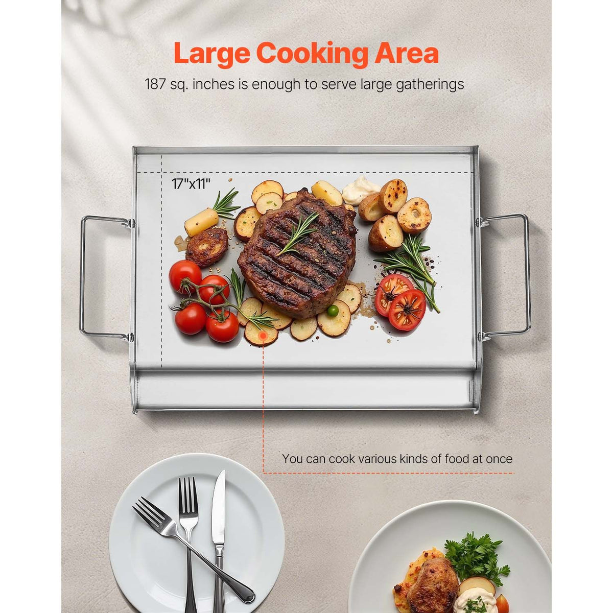 17x13 Inch Stainless Steel Grill Griddle Flat Top BBQ Cooking Plate