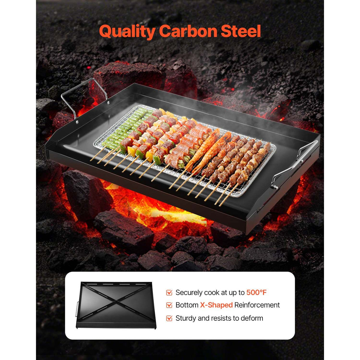 24x16 Inch Carbon Steel Griddle Flat Top BBQ Grill Plate with Handles