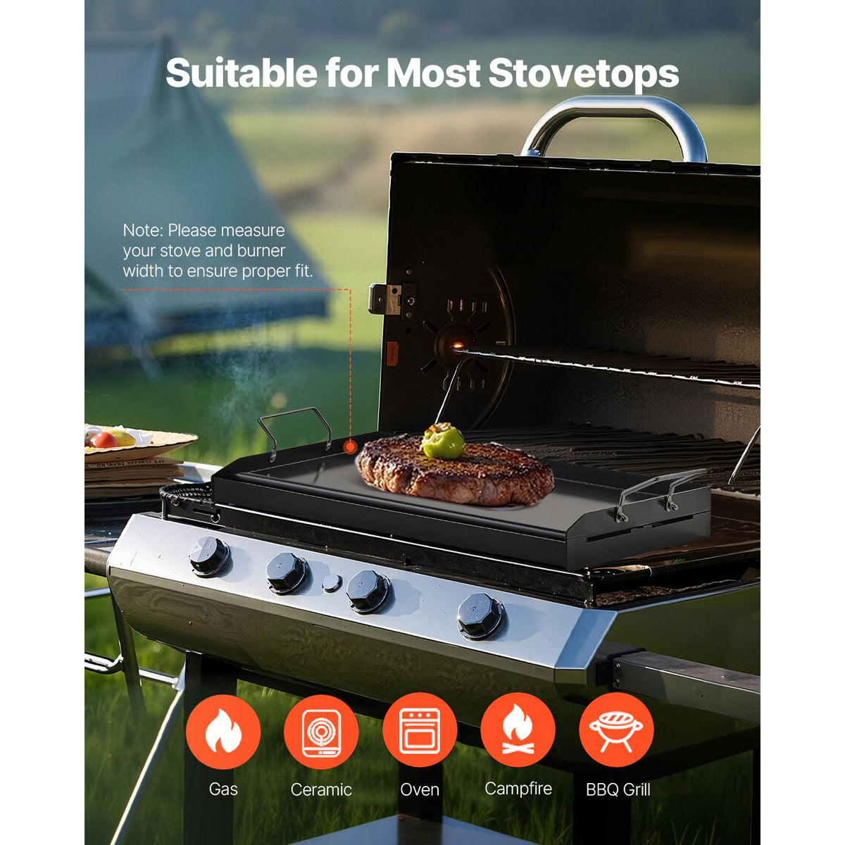 24x16 Inch Carbon Steel Griddle Flat Top BBQ Grill Plate with Handles