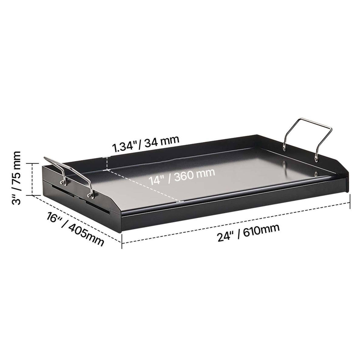 24x16 Inch Carbon Steel Griddle Flat Top BBQ Grill Plate with Handles