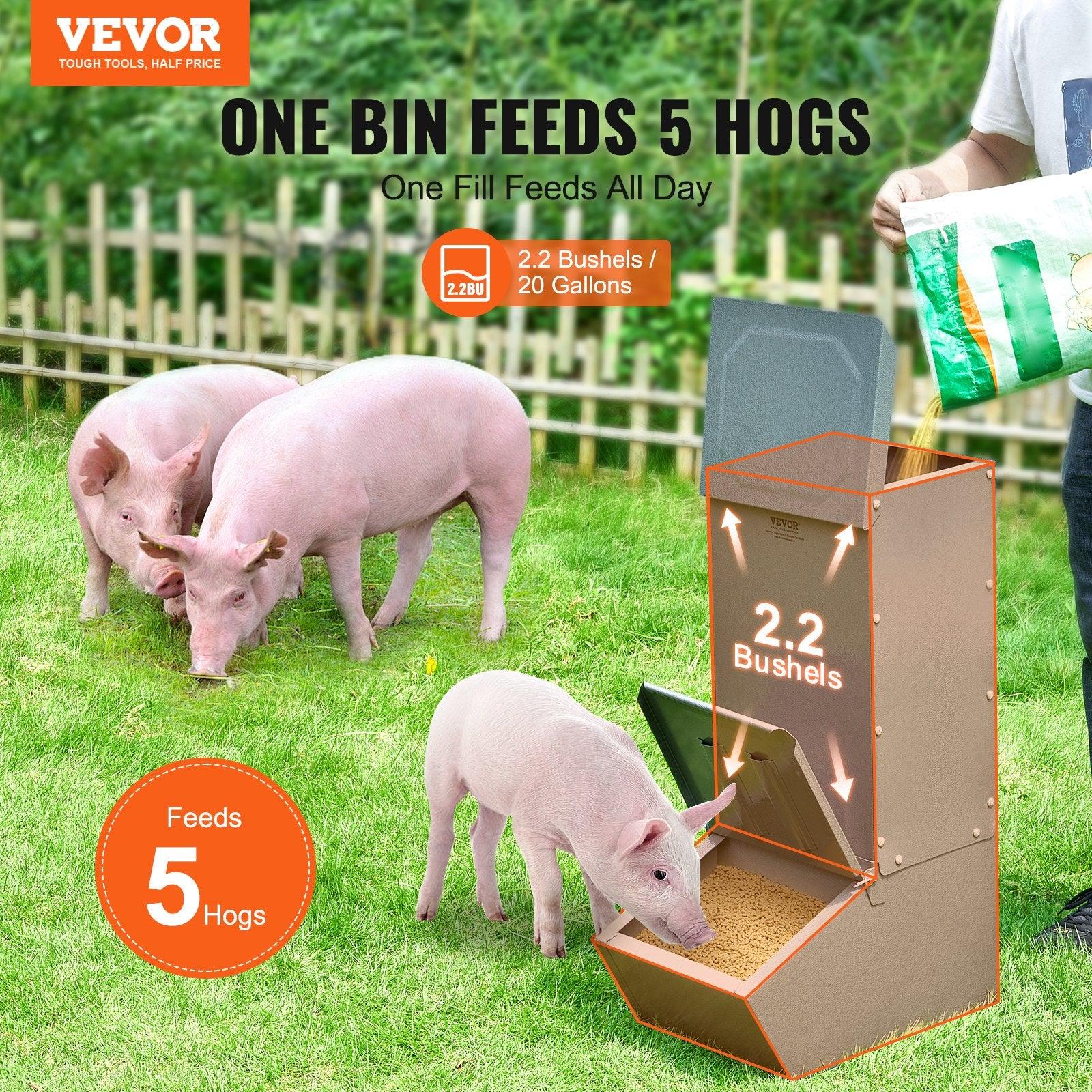Hog Feeder 2.2 Bushel Metal Double Door Pig Feeder Feeding up to 5 Hogs