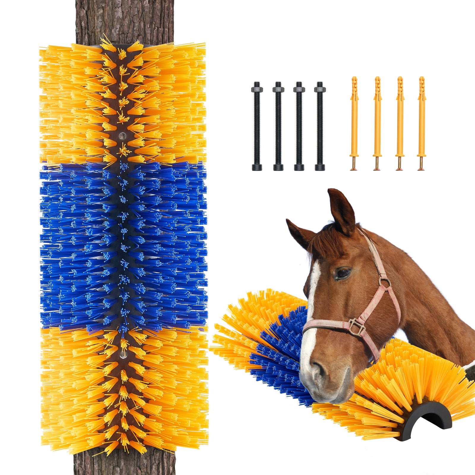 Livestock Scratching Brush, Horse Brush with 2 Screws, 20  x 7.5 in Cow Scratcher, for Back Itch Relief & Keep Cleaning, Grooming & Scratching Post Brush for Horse, Pig, Cattle Supplies