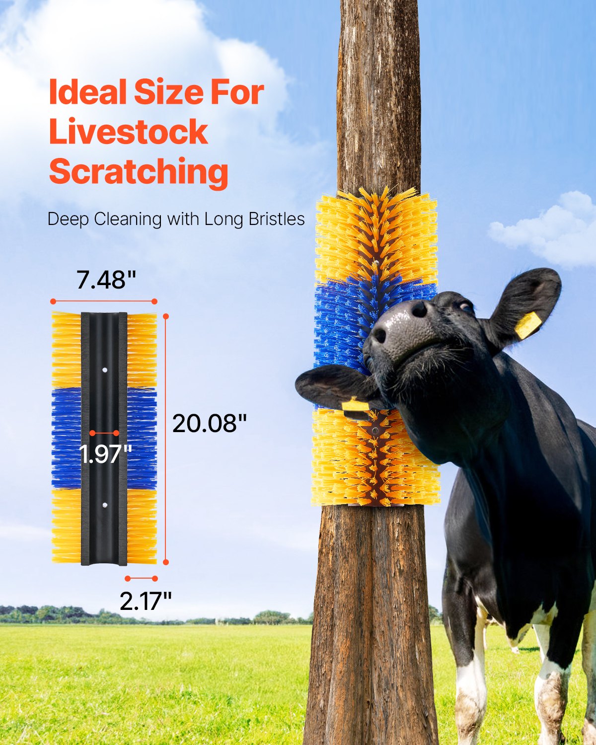 Livestock Scratching Brush, Horse Brush with 2 Screws, 20  x 7.5 in Cow Scratcher, for Back Itch Relief & Keep Cleaning, Grooming & Scratching Post Brush for Horse, Pig, Cattle Supplies