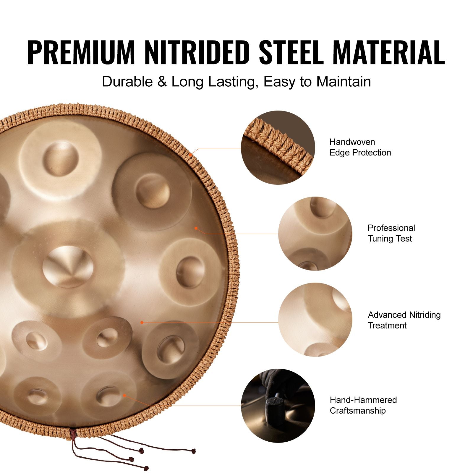 Handpan Drum 22 in 12 Notes D Minor Hand Drum Instrument with Mallet