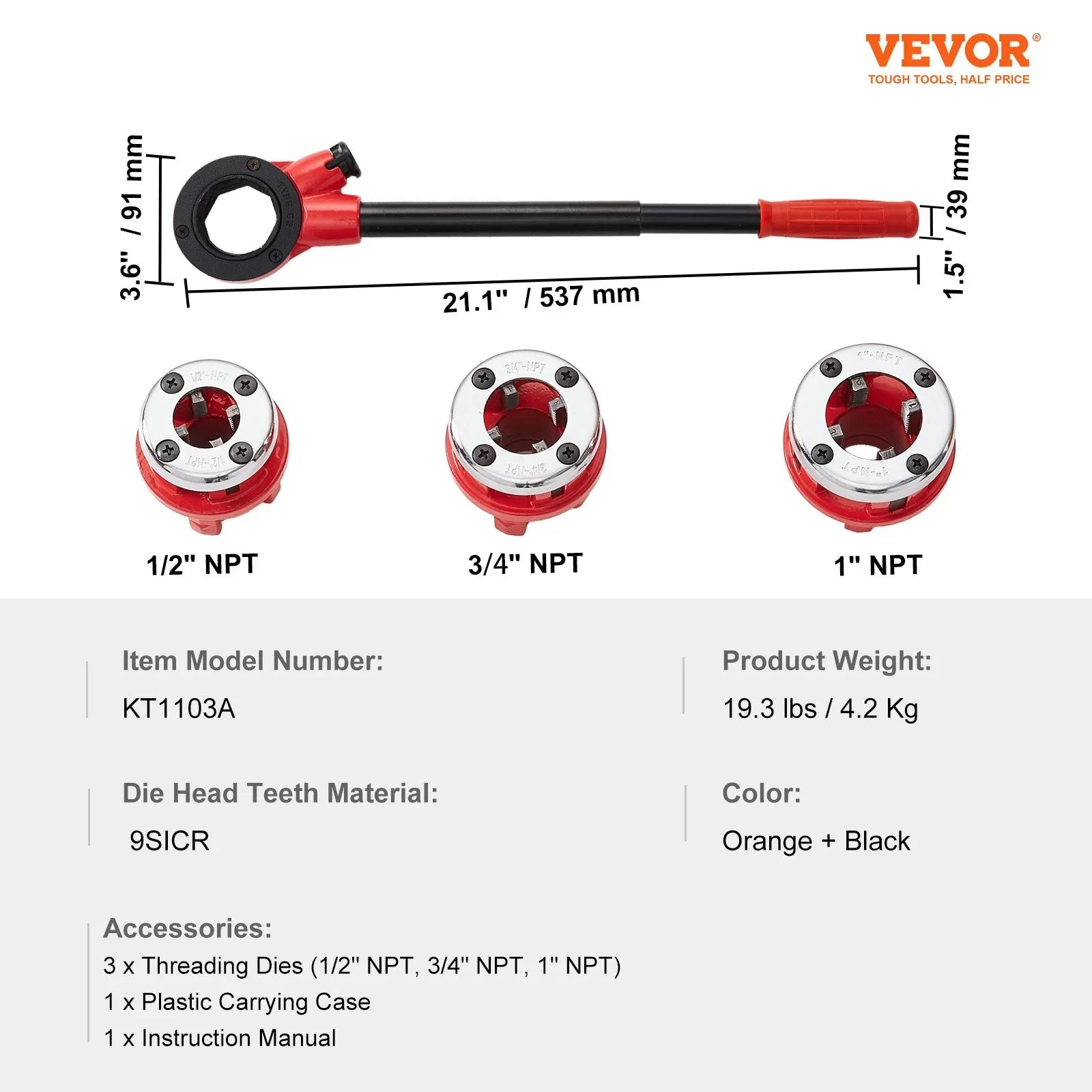 Ratchet Pipe Threader Kit, 1/2