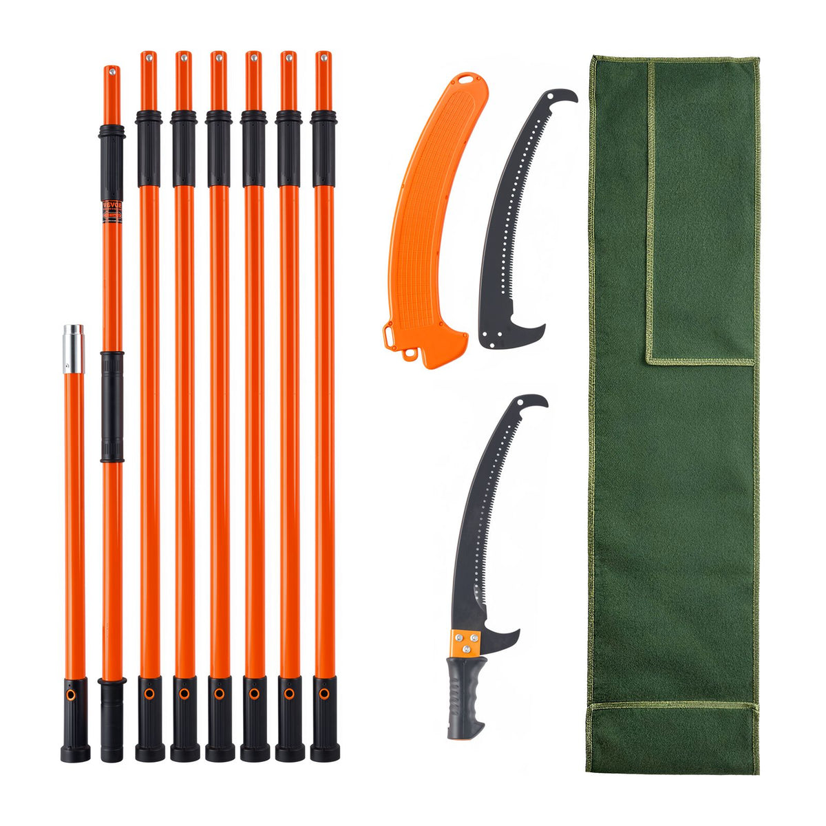 Manual Pole Saw, 2.24 m-8.24 m Extendable Tree Pruner, Sharp Steel Blade High Branches Trimming, Manual Branch Trimmer with Lightweight 8 Fiberglass Handles, for Pruning Palms and Shrubs