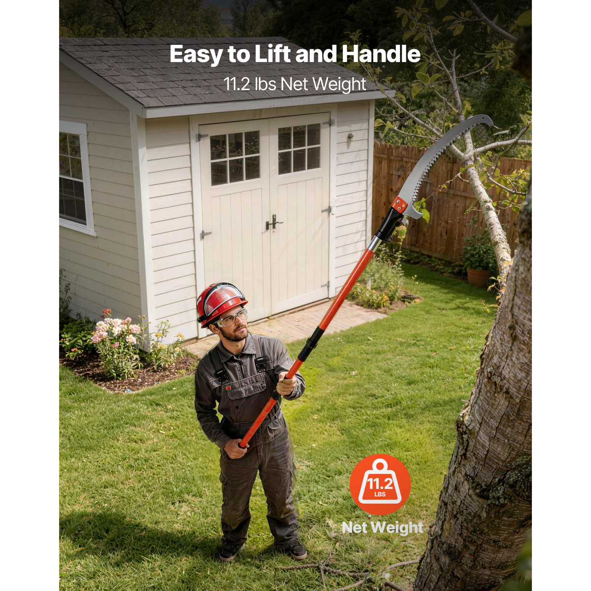 Manual Pole Saw, 2.24 m-8.24 m Extendable Tree Pruner, Sharp Steel Blade High Branches Trimming, Manual Branch Trimmer with Lightweight 8 Fiberglass Handles, for Pruning Palms and Shrubs