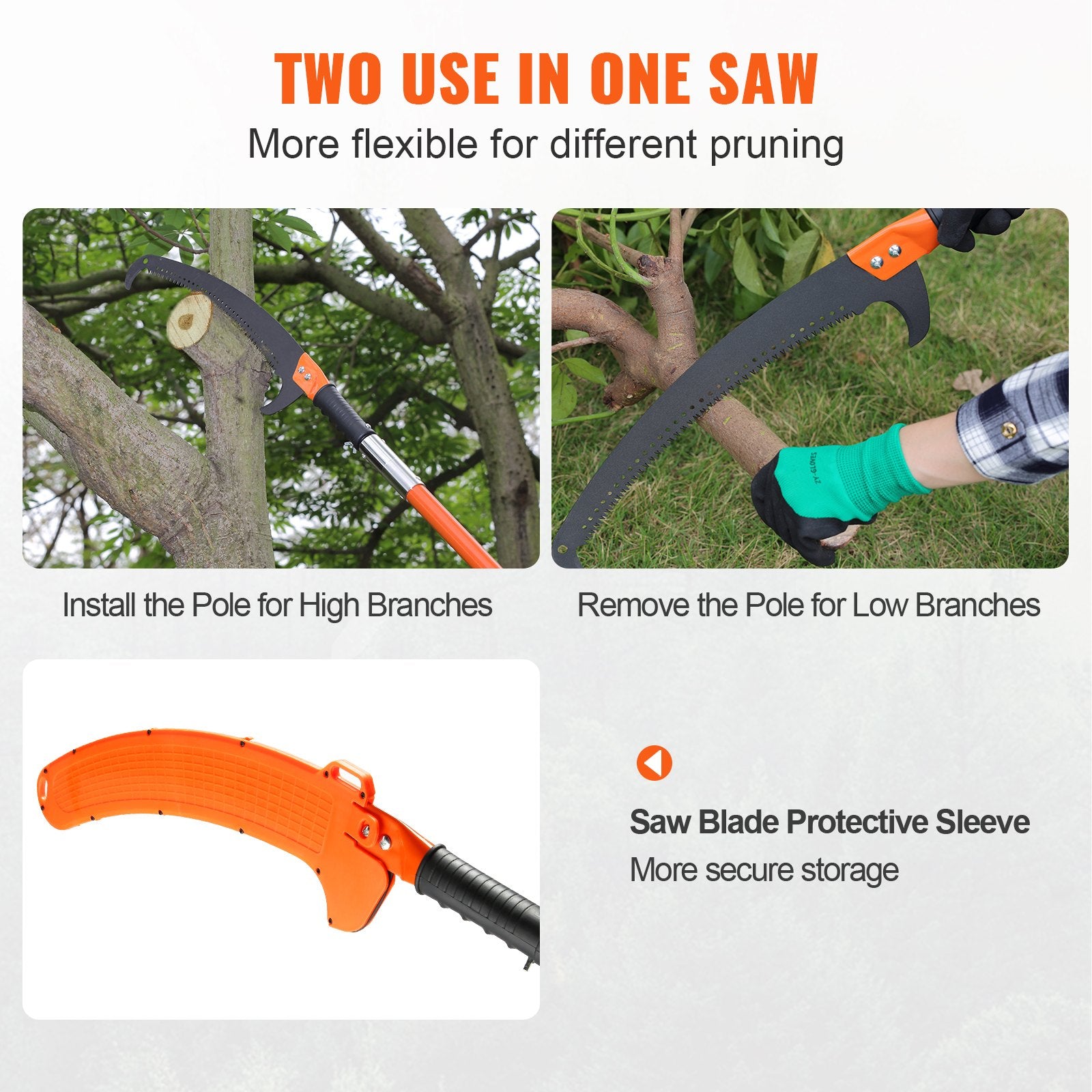 Manual Pole Saw, 2.24 m-8.24 m Extendable Tree Pruner, Sharp Steel Blade High Branches Trimming, Manual Branch Trimmer with Lightweight 8 Fiberglass Handles, for Pruning Palms and Shrubs