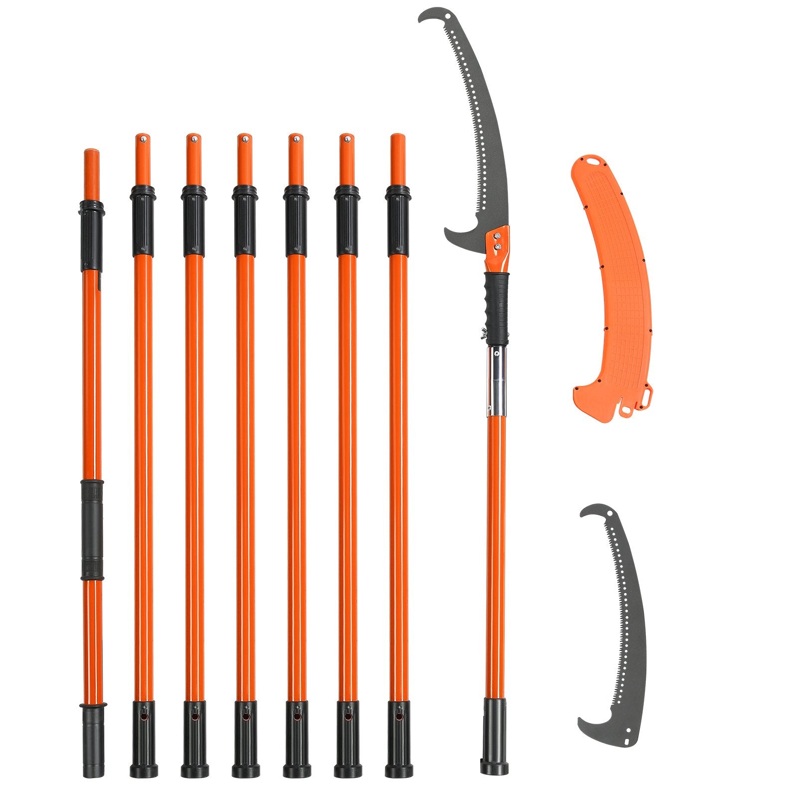 Manual Pole Saw, 2.24 m-8.24 m Extendable Tree Pruner, Sharp Steel Blade High Branches Trimming, Manual Branch Trimmer with Lightweight 8 Fiberglass Handles, for Pruning Palms and Shrubs