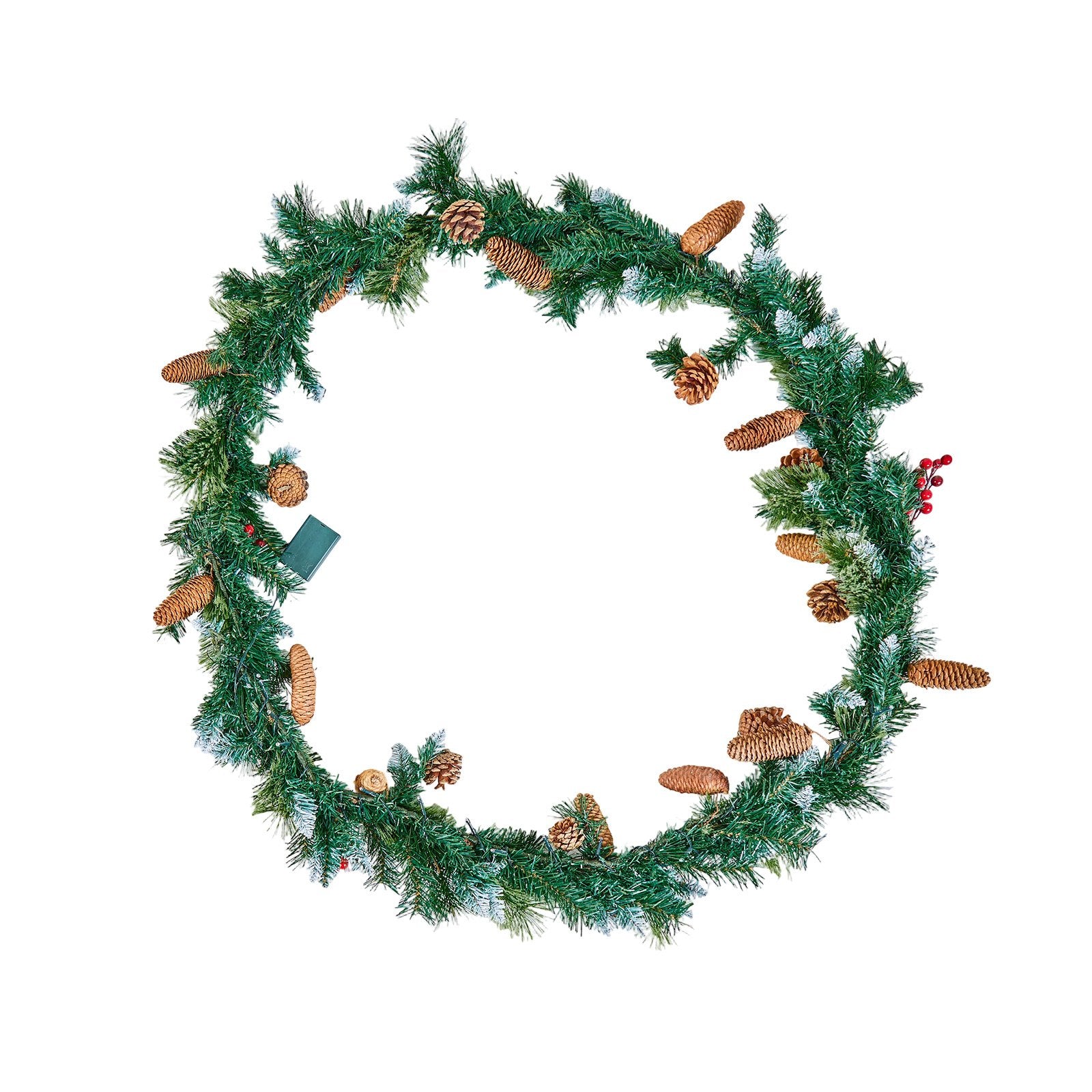 Christmas Garland, 2750mm Artificial Christmas Garland with Light String, Faux Greenery Decoration with Berry Clusters, Pine Needles, Pine Cones, Realistic Xmas Collection for Mantel Fireplace