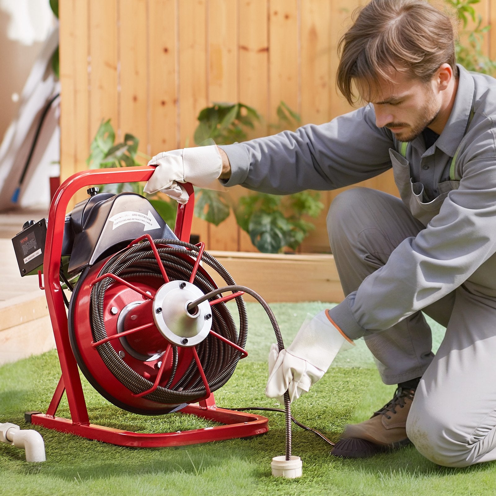 Drain Cleaner Machine Drain Auger 50FT x 3/8 Inch Manual Feed & 4 Cutters