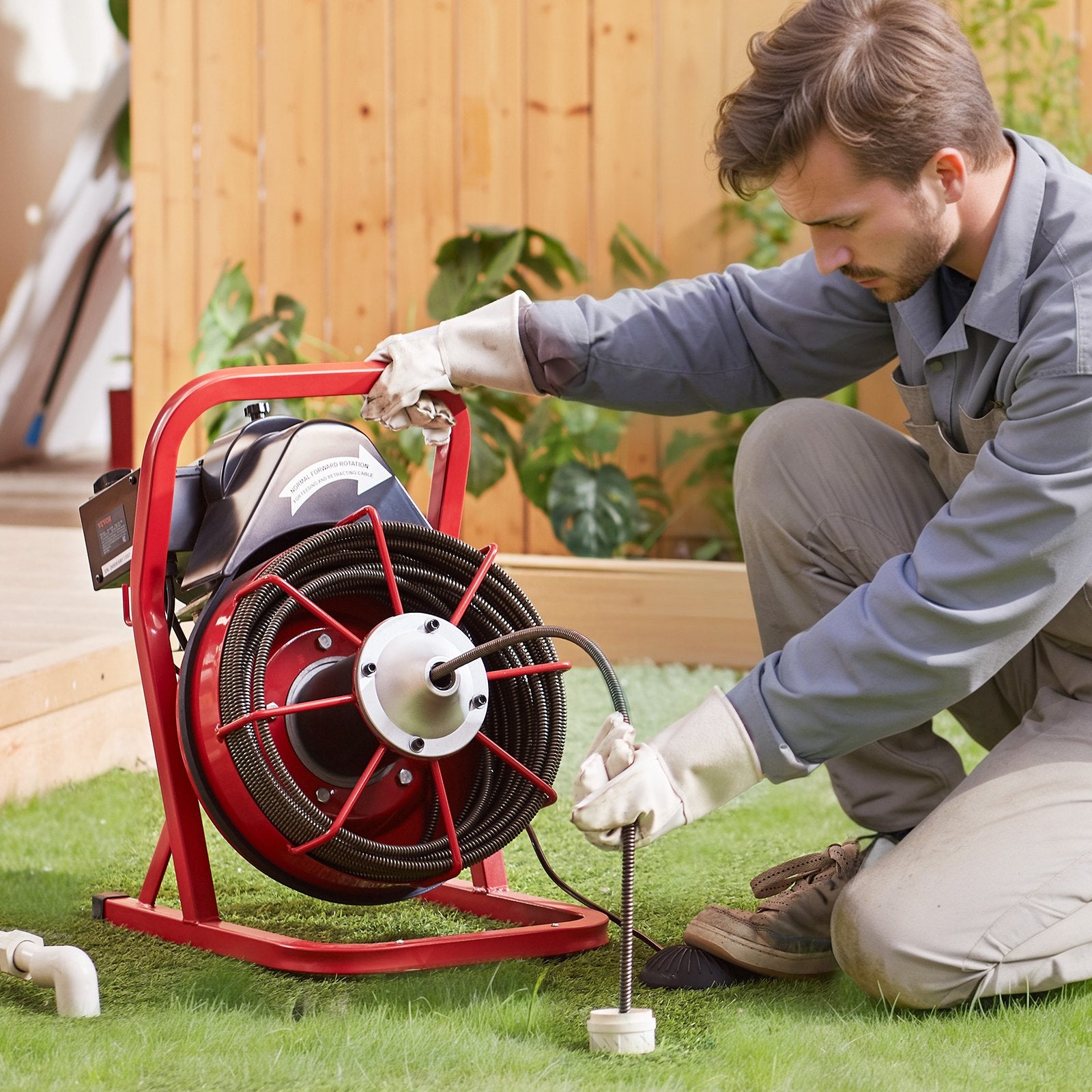 Drain Cleaner Machine Drain Auger 75FT x 3/8 Inch Manual Feed & 4 Cutters