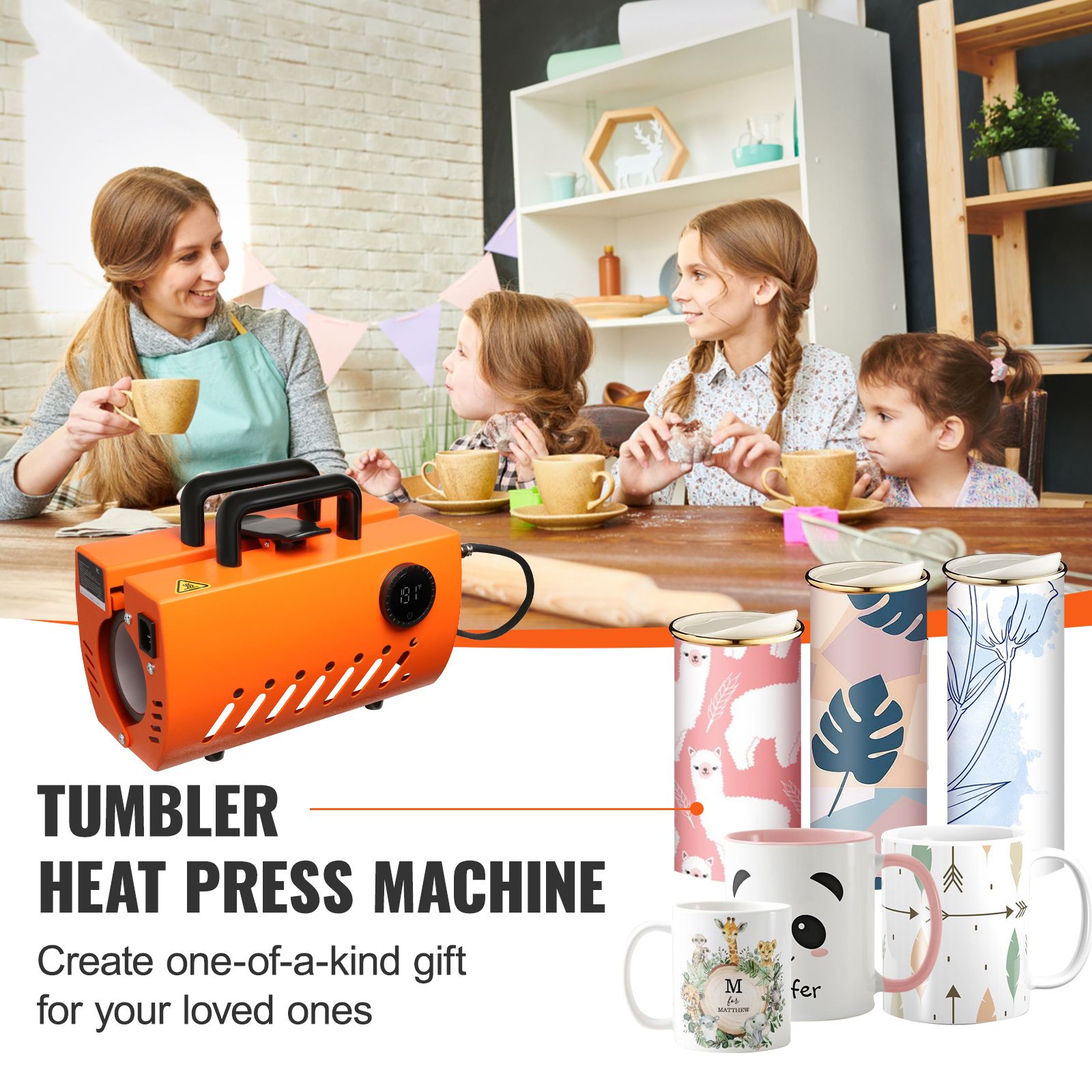 Mug Heat Press, 30oz Tumbler Heat Press Machine, Sublimation Transfer 11-15oz 16-25oz 30oz Straight Skinny Tumblers, Cup Heat Press with Heat-resist Gloves & Tape, DIY Ceramic Mugs Cups Glasses