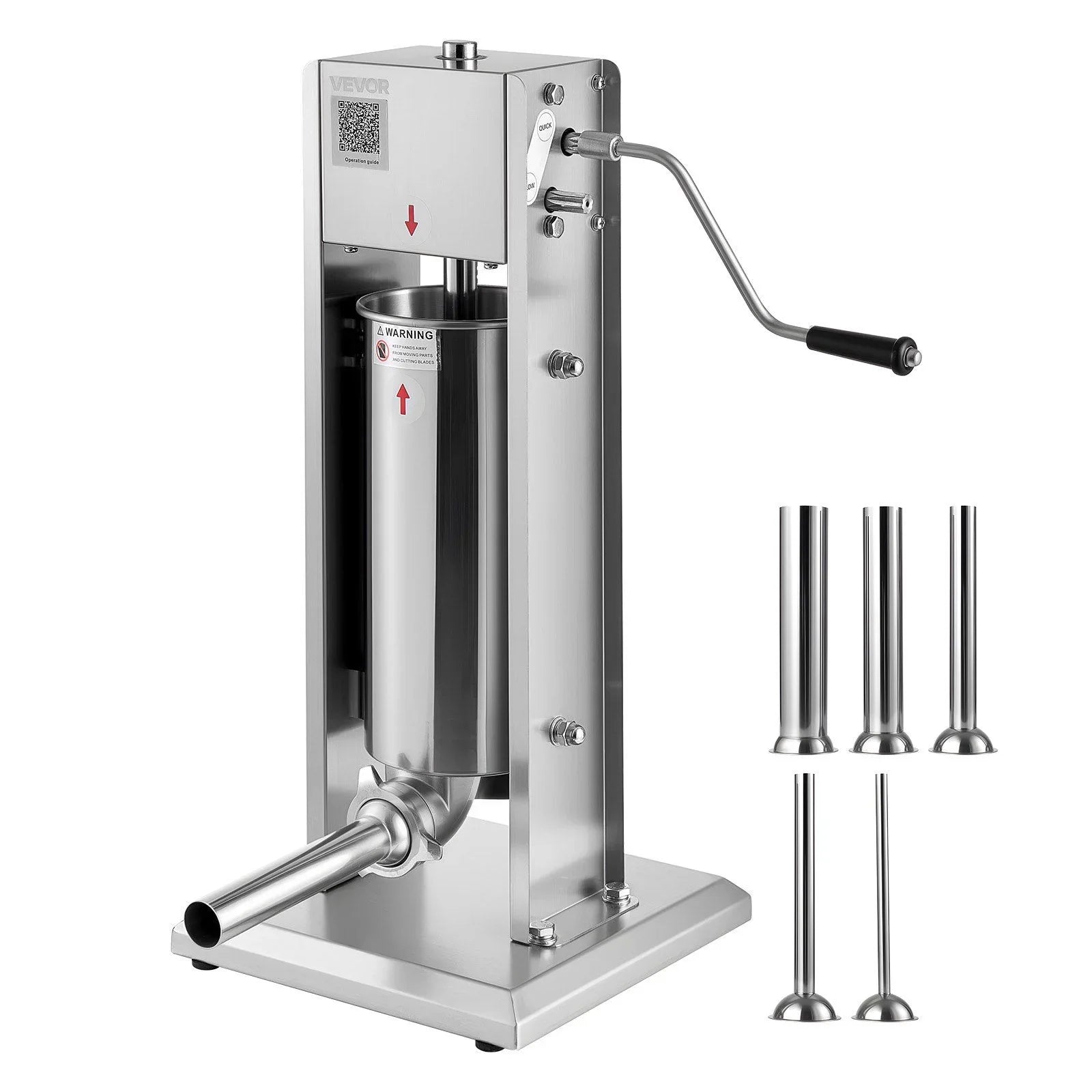 Manual Sausage Stuffer, 11 LBS / 5 L Vertical Meat Stuffer, Dual-Speed Sausage Casing Meat Filling Machine, Stainless Steel Heavy Duty Filler with 5 Stuffing Tubes, for Commercial & Home Use
