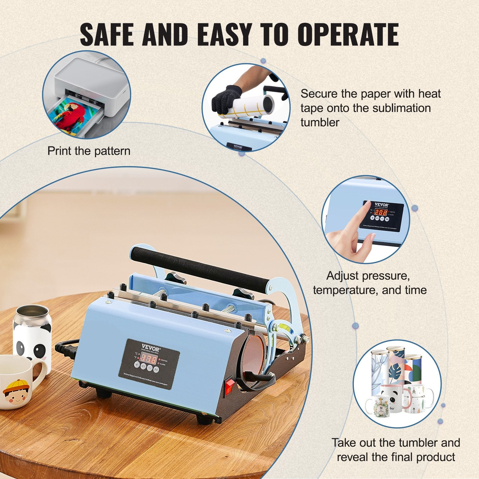 Tumbler Heat Press Machine 11-30oz Mug Press Sublimation Tumblers Blue
