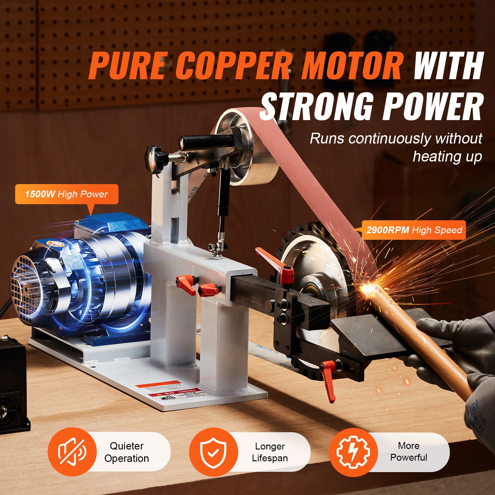 Belt Grinder Sander, 72 x 2-Inch Variable Speed Belt Polisher with VFD, 1500W 2HP Polishing Grinding Machine with 3 Grinding Moulds & 3PCS Sanding Belts for Metalworking, Knife Making
