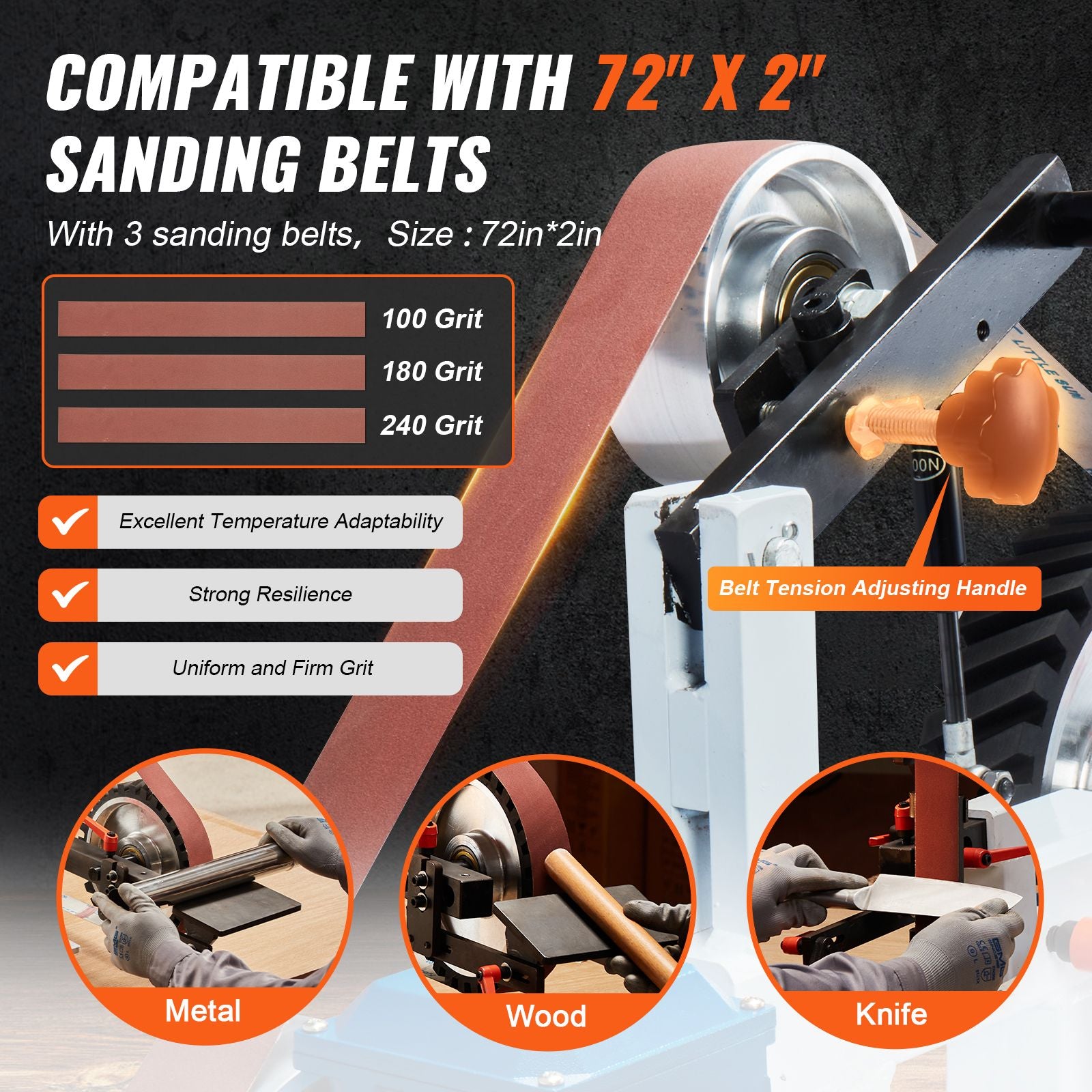 Belt Grinder Sander, 72 x 2-Inch Variable Speed Belt Polisher with VFD, 1500W 2HP Polishing Grinding Machine with 3 Grinding Moulds & 3PCS Sanding Belts for Metalworking, Knife Making