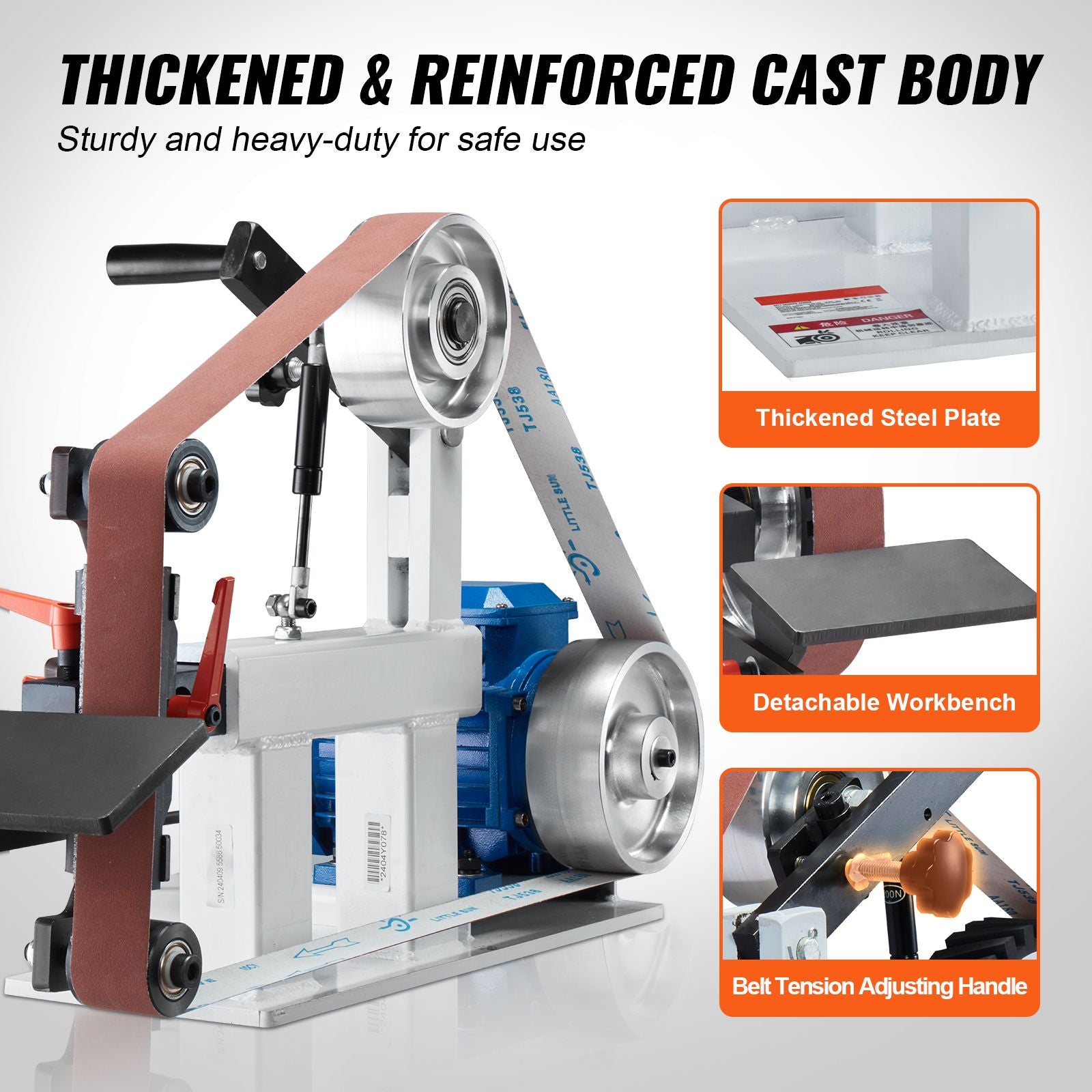 Belt Grinder Sander, 72 x 2-Inch Variable Speed Belt Polisher with VFD, 1500W 2HP Polishing Grinding Machine with 3 Grinding Moulds & 3PCS Sanding Belts for Metalworking, Knife Making