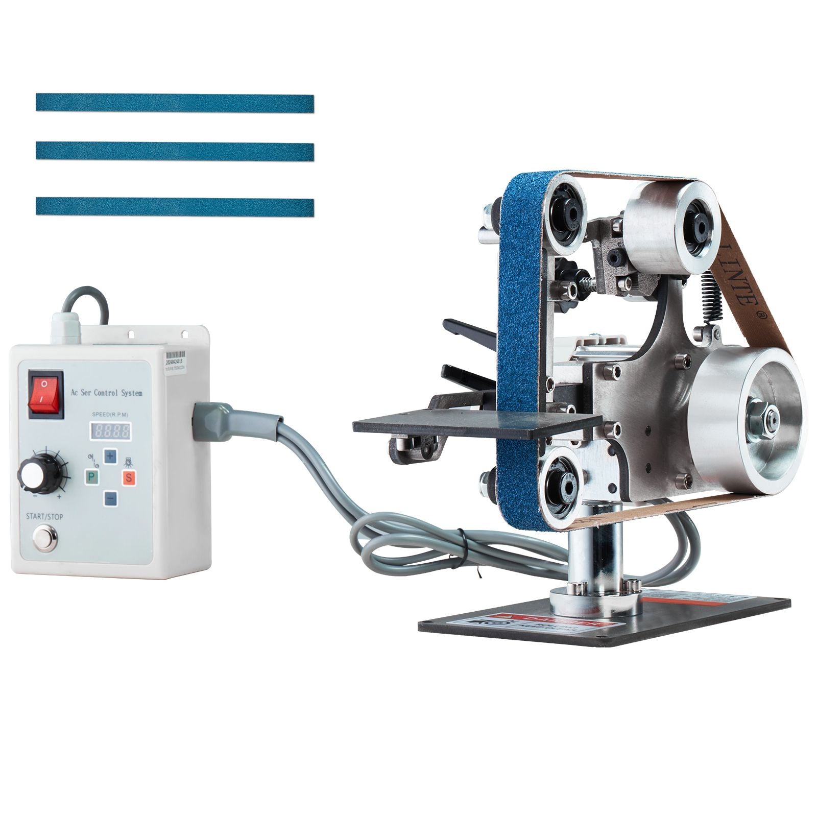 Belt Grinder Sander, 30 x 1-Inch Variable Speed Belt Polisher with VFD, 550W Polishing Grinding Machine with 2 Grinding Moulds & 3PCS Sanding Belts for Metalworking, Knife Making
