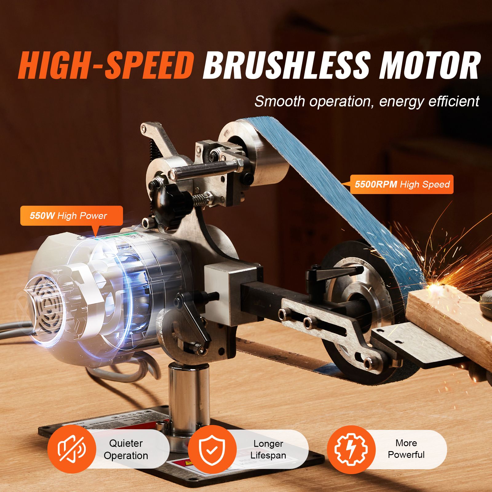 Belt Grinder Sander, 30 x 1-Inch Variable Speed Belt Polisher with VFD, 550W Polishing Grinding Machine with 2 Grinding Moulds & 3PCS Sanding Belts for Metalworking, Knife Making