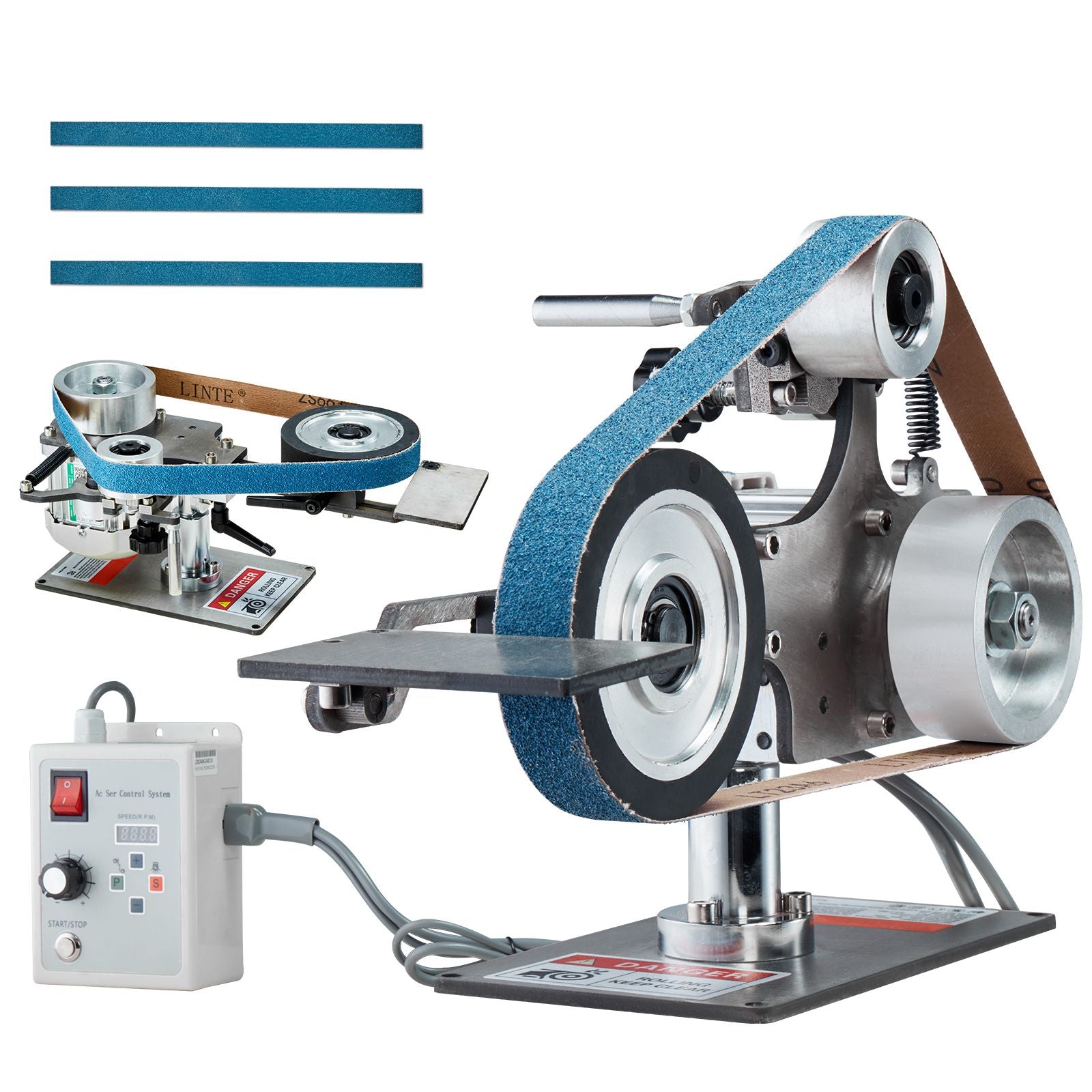 Belt Grinder Sander, 30 x 1-Inch Variable Speed Belt Polisher with VFD, 550W Polishing Grinding Machine with 2 Grinding Moulds & 3PCS Sanding Belts for Metalworking, Knife Making