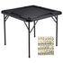 Mahjong Table, Square 4 Player Folding Card Table with 4 Cup Holders & 4 Chip Trays, Portable Domino Game Table with 1 Set of Dominoes for Mahjong Poke Puzzles, 90 x 90-inch, Black