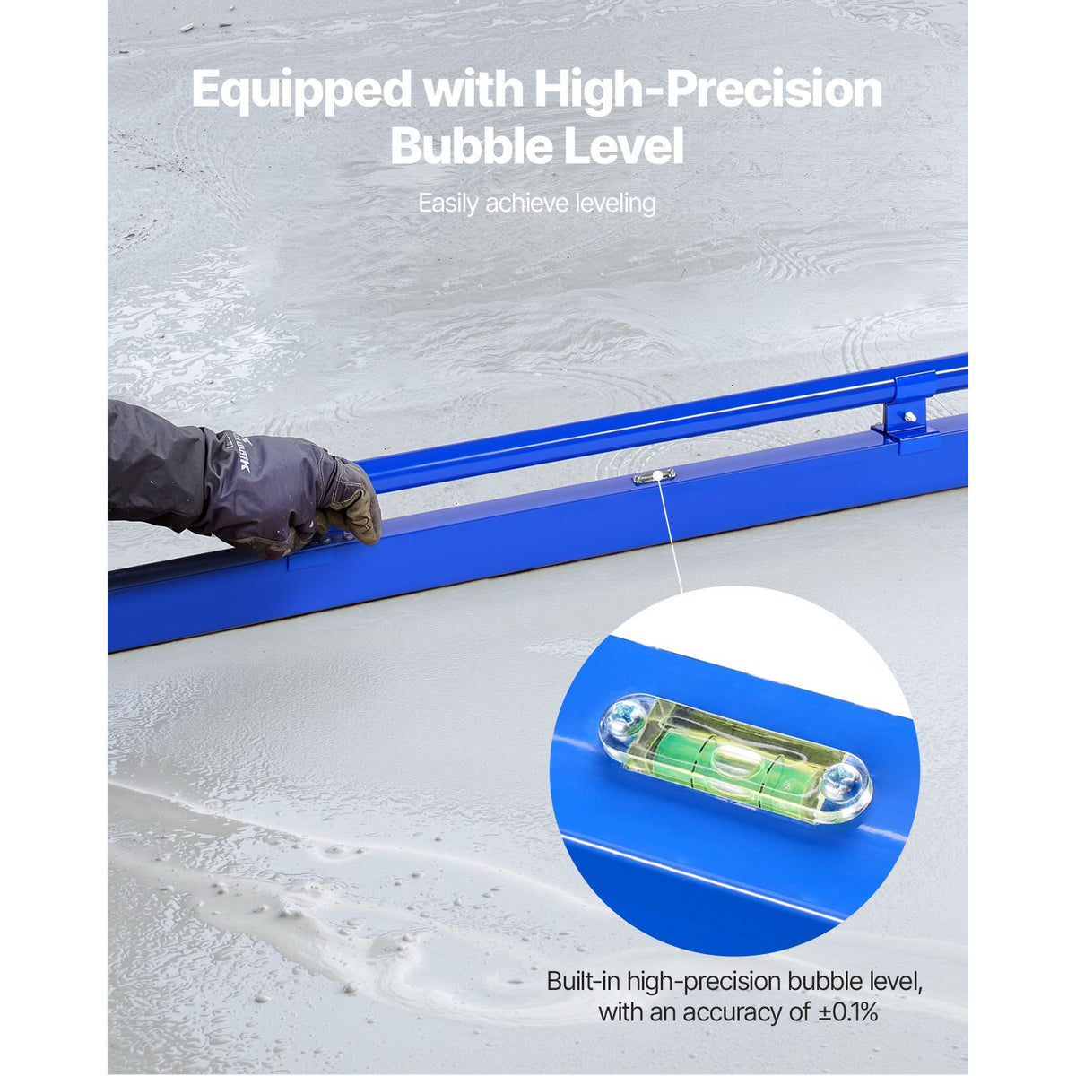 120cm Aluminum Concrete Screed with Level Vial Reversible Handle Trowel