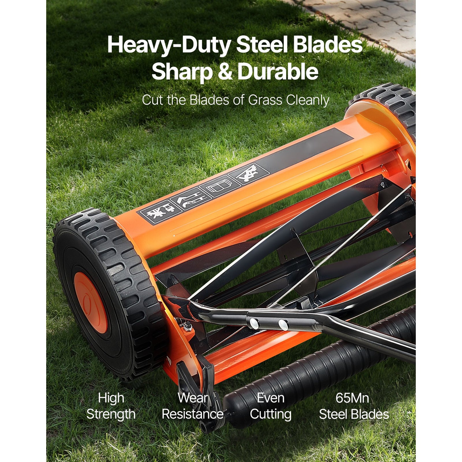 40cm Push Reel Lawn Mower 5-Blade Adjustable Height Grass Catcher 2-Wheel