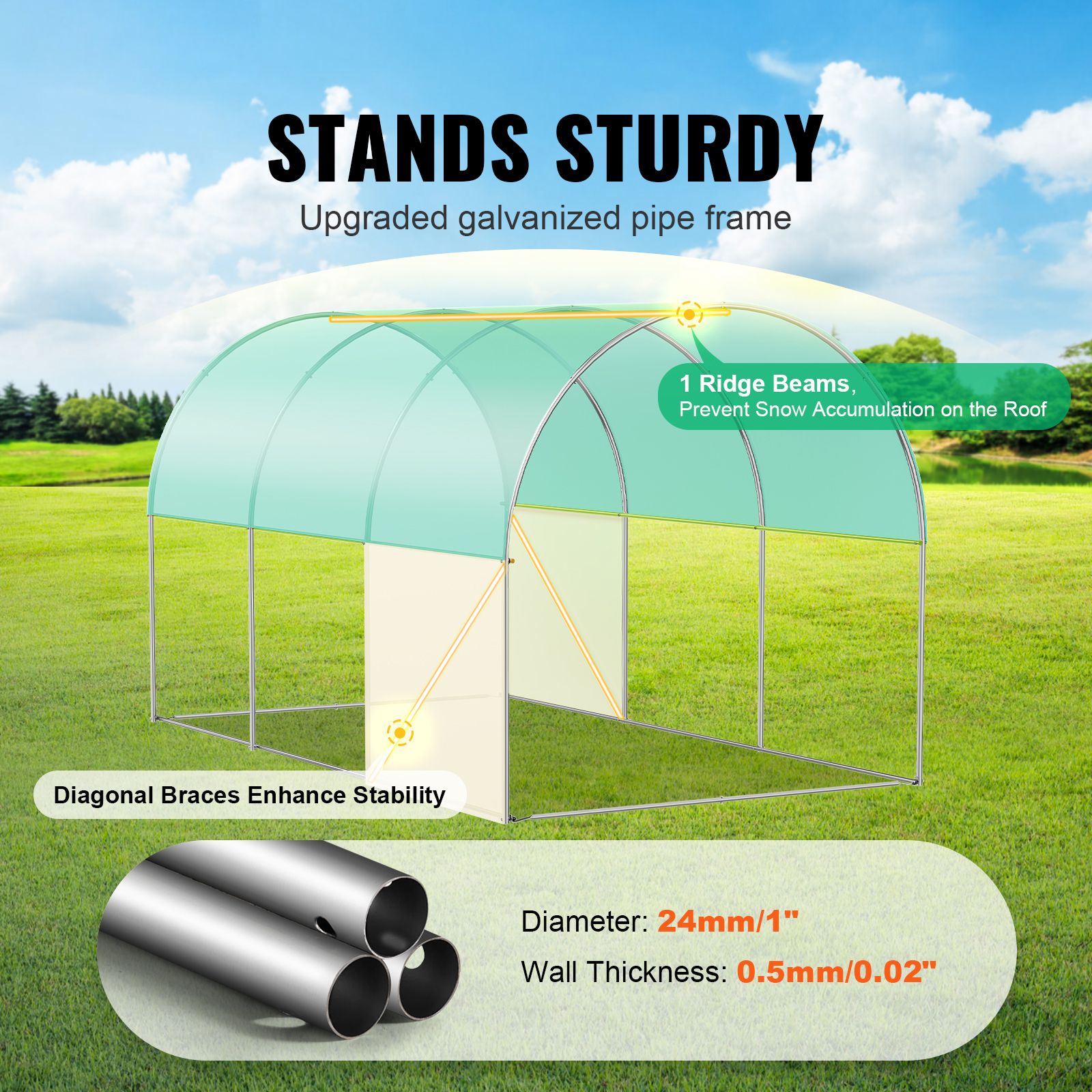 Walk-in Tunnel Greenhouse 11.32x6.4x6.3ft Galvanized Frame PE Cover Green