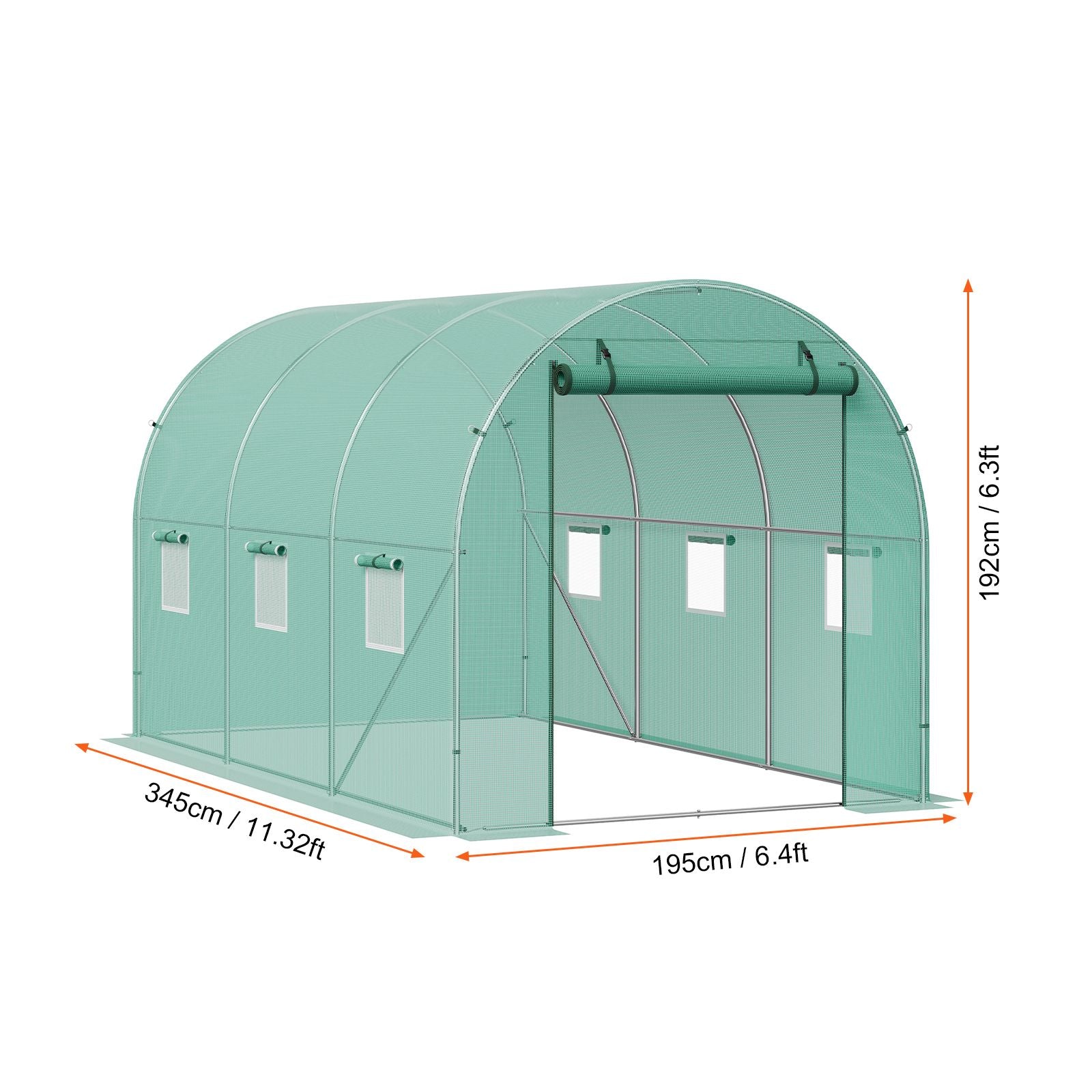 Walk-in Tunnel Greenhouse 11.32x6.4x6.3ft Galvanized Frame PE Cover Green